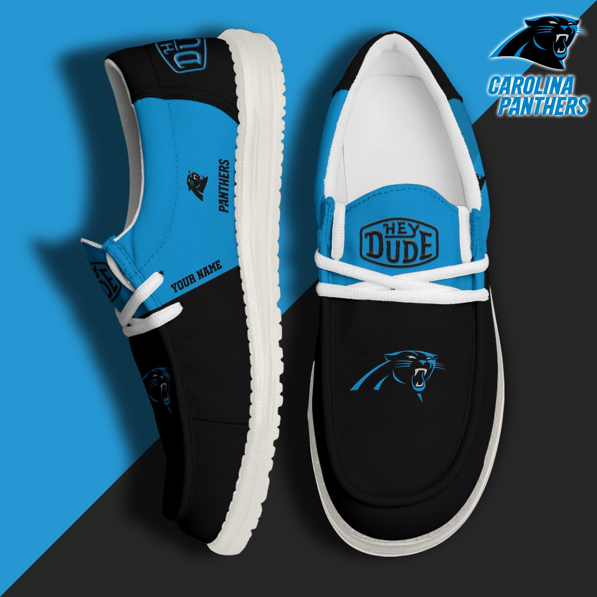 JWFancy Carolina Panthers Hey Dude Shoes Wally Men's Lace Up Loafers Comfortable For Men And Women