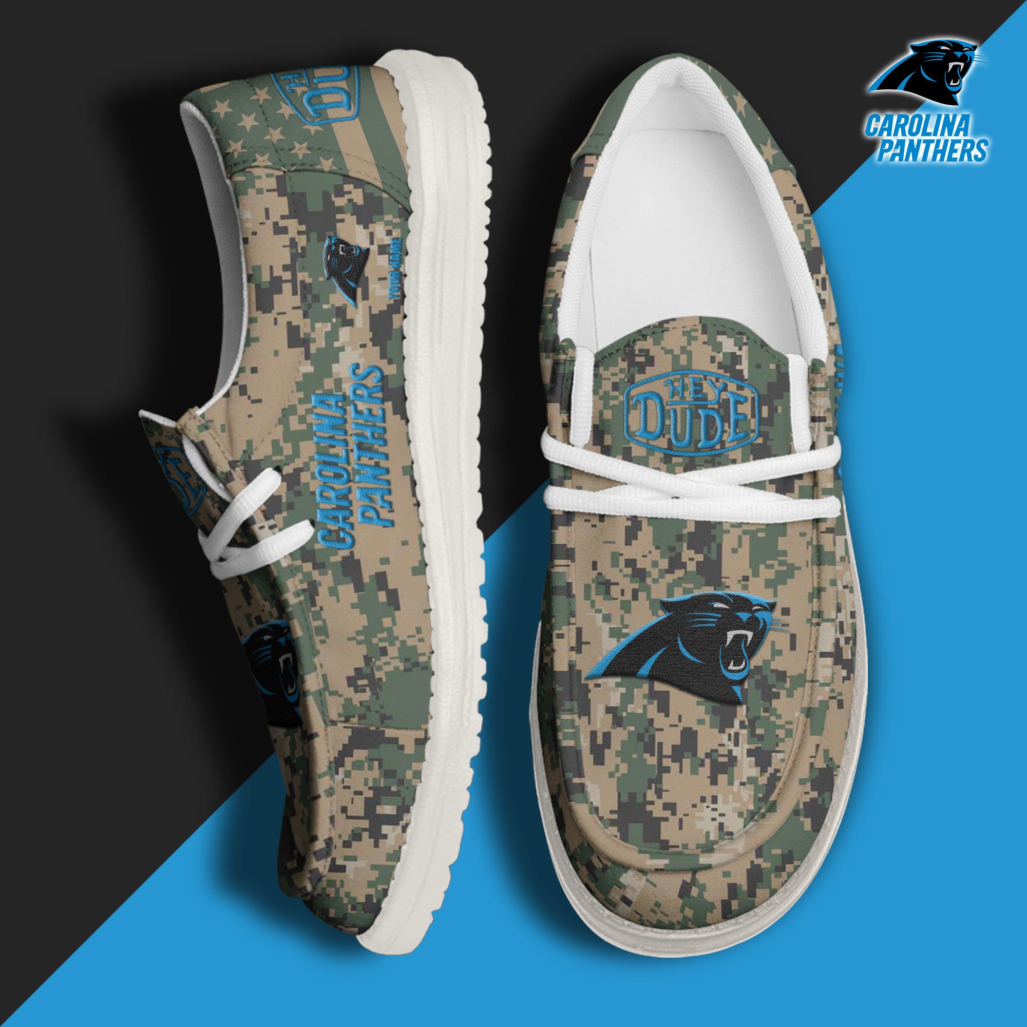 JWFancy Carolina Panthers Hey Dude Shoes Wally Men's Lace Up Loafers Comfortable For Men And Women