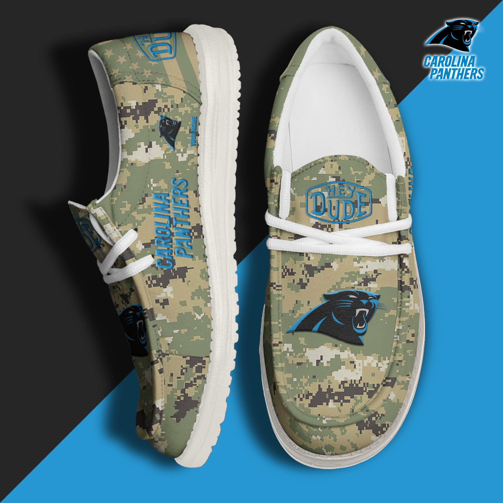 JWFancy Carolina Panthers Hey Dude Shoes Wally Men's Lace Up Loafers Comfortable For Men And Women
