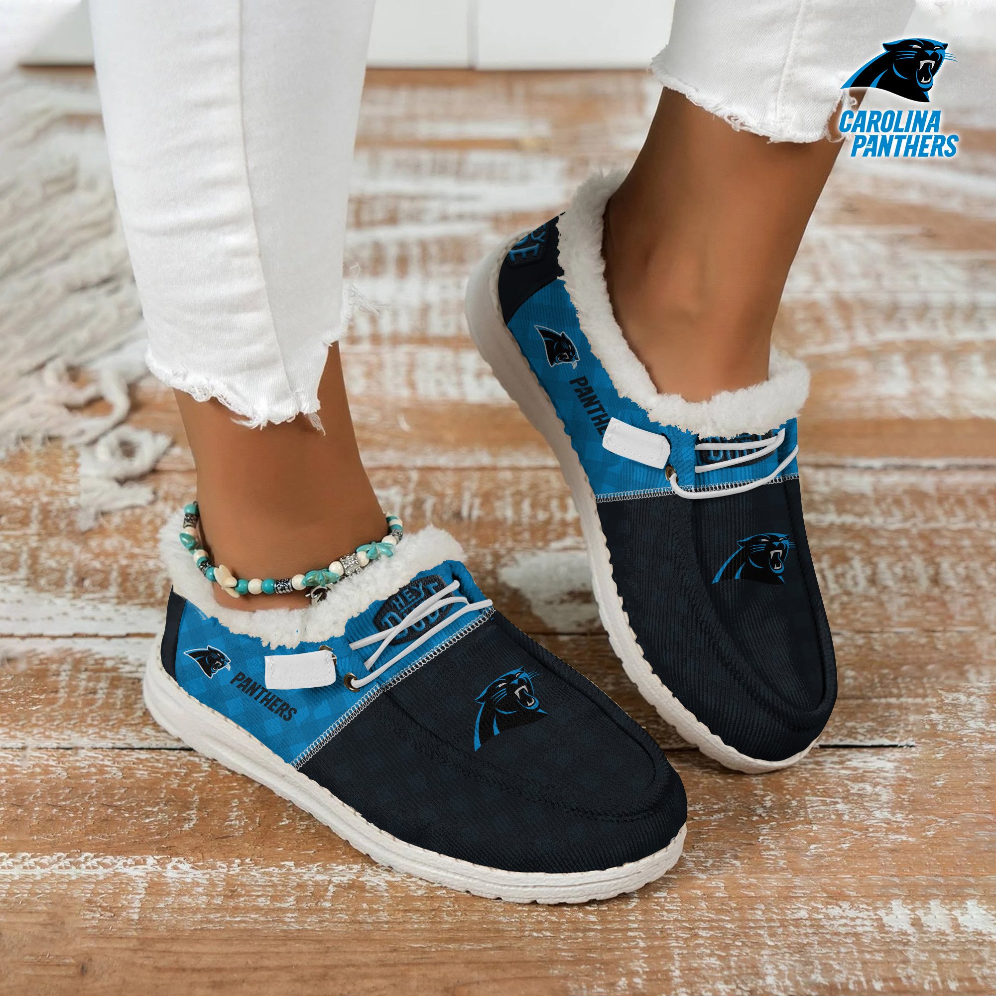 JWFancy Carolina Panthers Personalized Hey Dude With Warm Fur Lining Shoes For Men And Women