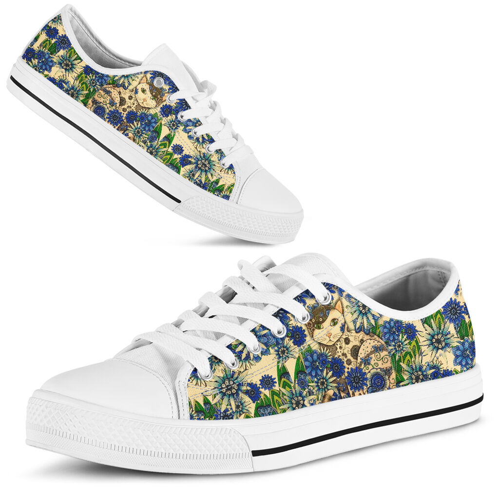 JWFancy Cat Flower Cat Low Top Canvas Sneakers Shoes For Men And Women
