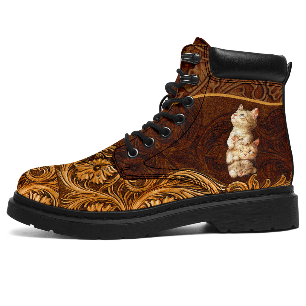 JWFancy Cat Leather Pattern Print Cat Boots Shoes For Men And Women
