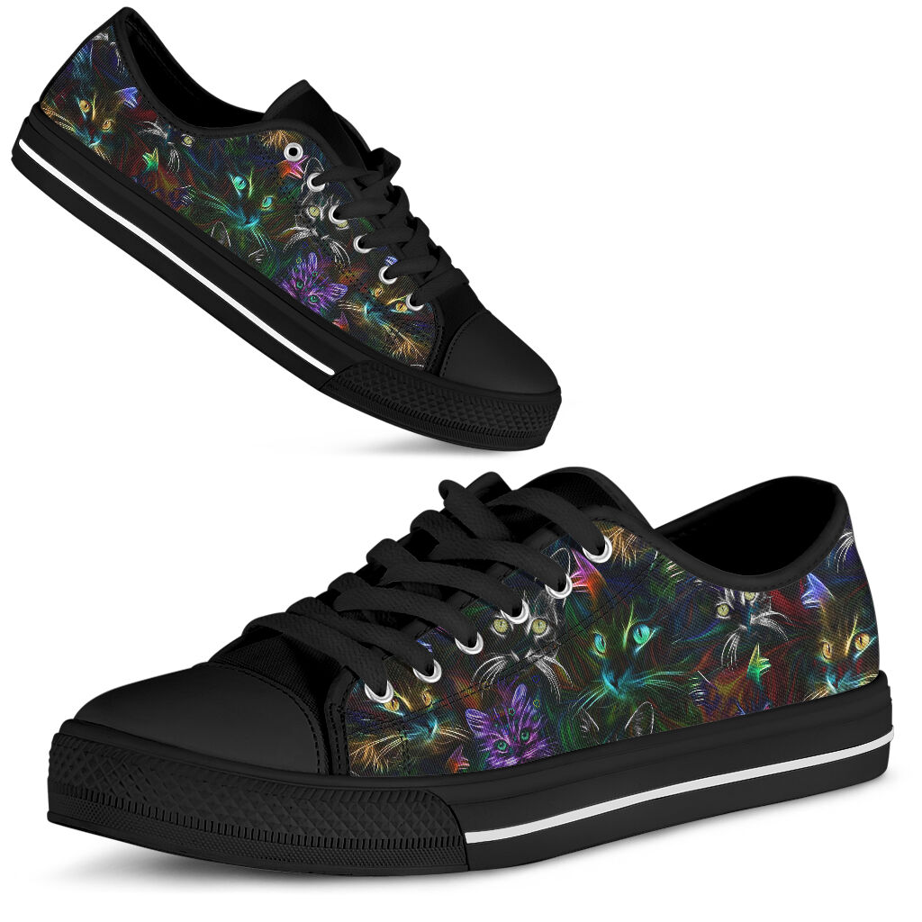 JWFancy Cat Neon Cat Low Top Canvas Sneakers Shoes For Men And Women