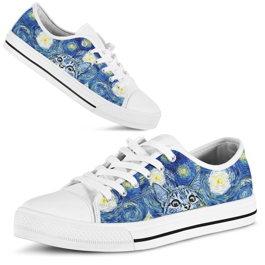 JWFancy Cat Starry Night Cat Low Top Canvas Sneakers Shoes For Men And Women
