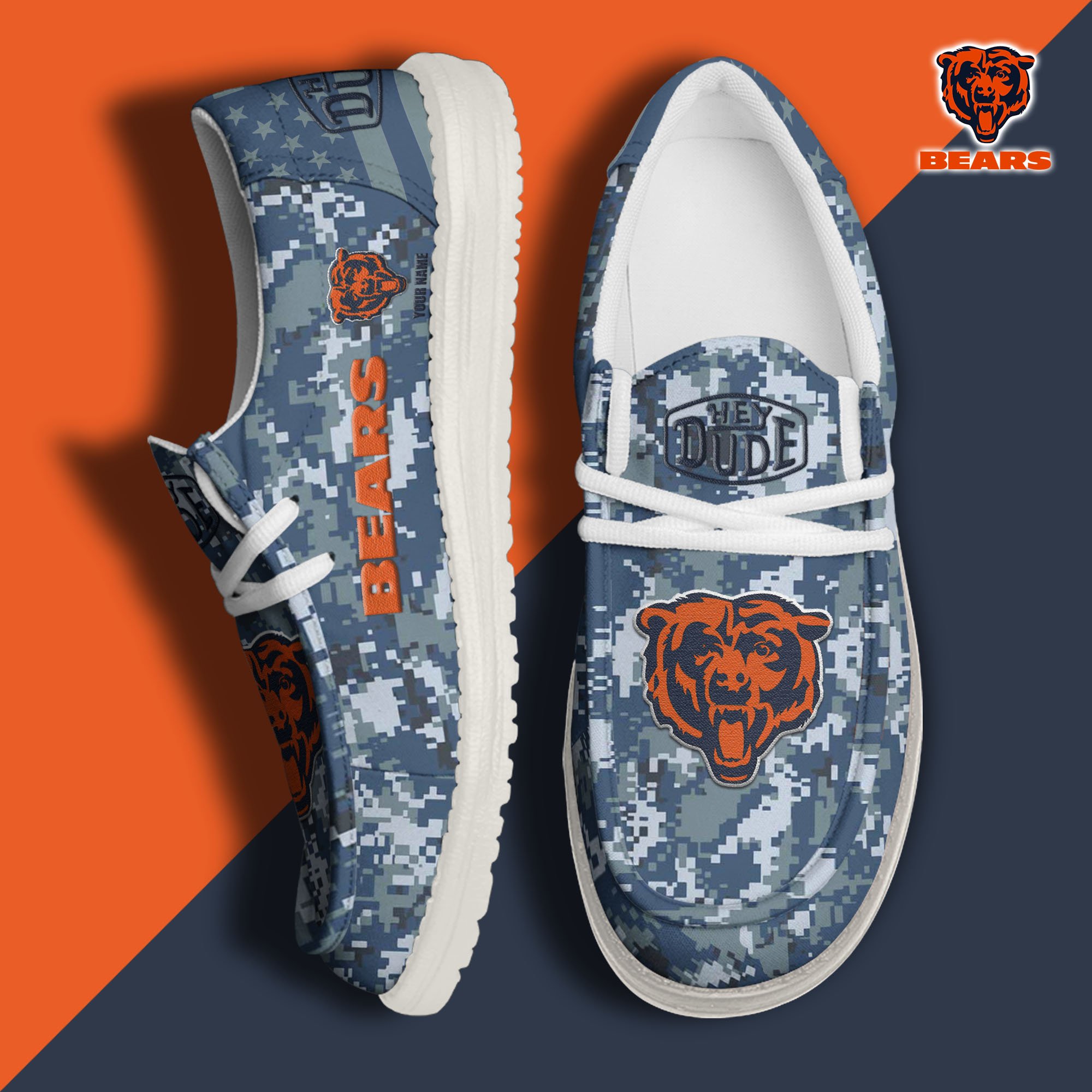 JWFancy Chicago Bears Hey Dude Shoes Wally Men's Lace Up Loafers Comfortable For Men And Women