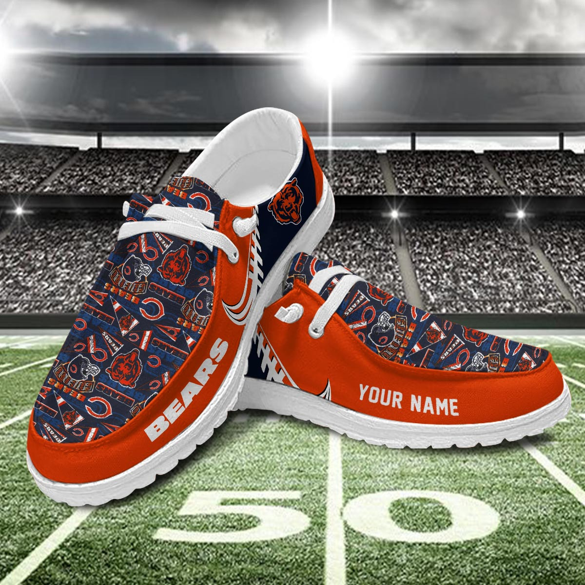 JWFancy Chicago Bears Hey Dude Shoes Wally Men's Lace Up Loafers Comfortable For Men And Women