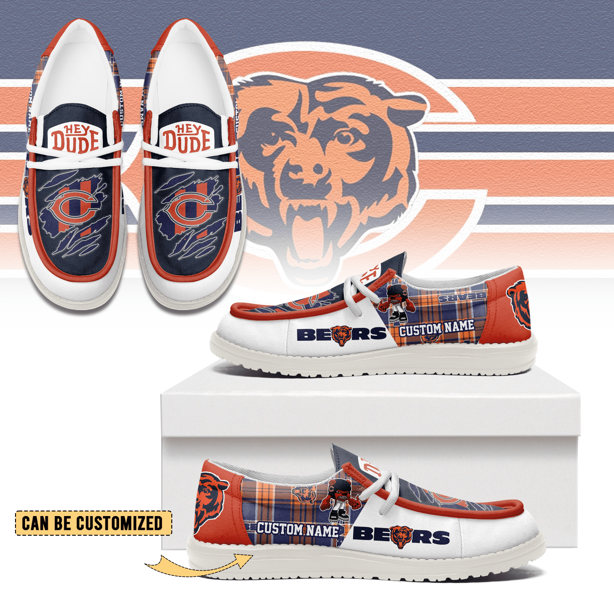 JWFancy Chicago Bears Hey Dude Shoes Wally Men’s Lace Up Loafers Comfortable For Men And Women