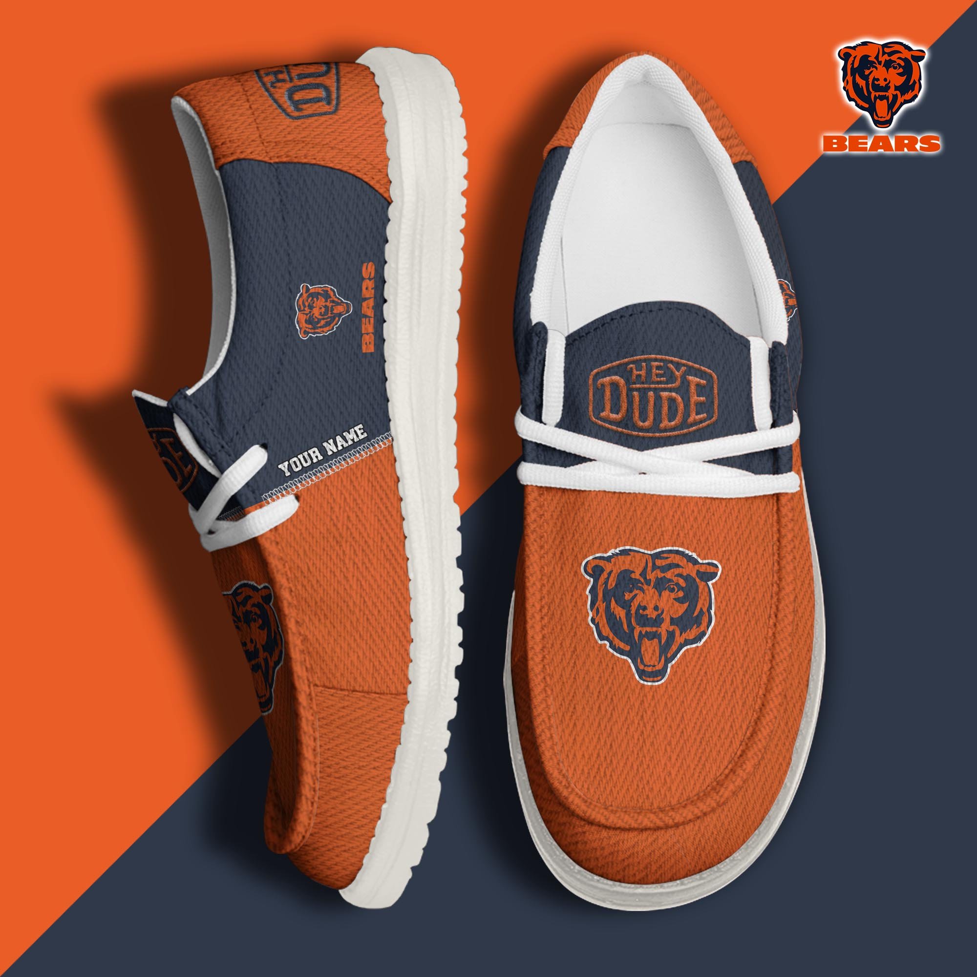 JWFancy Chicago Bears Hey Dude Shoes Wally Men's Lace Up Loafers Comfortable For Men And Women