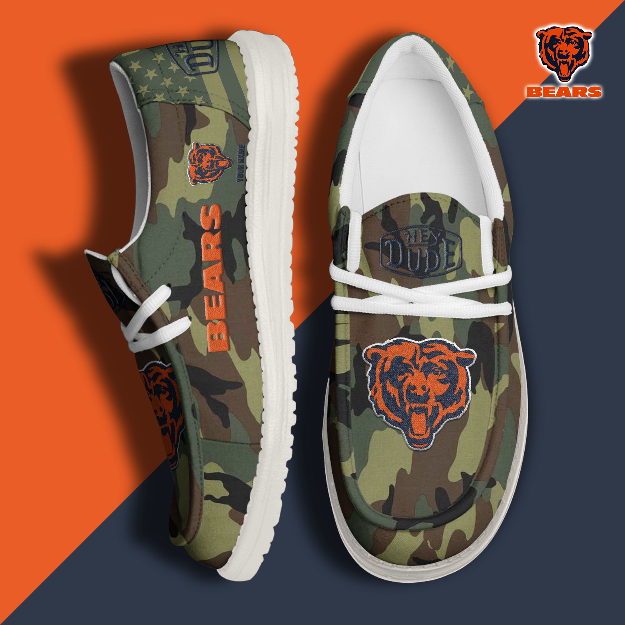 JWFancy Chicago Bears Hey Dude Shoes Wally Men's Lace Up Loafers Comfortable For Men And Women