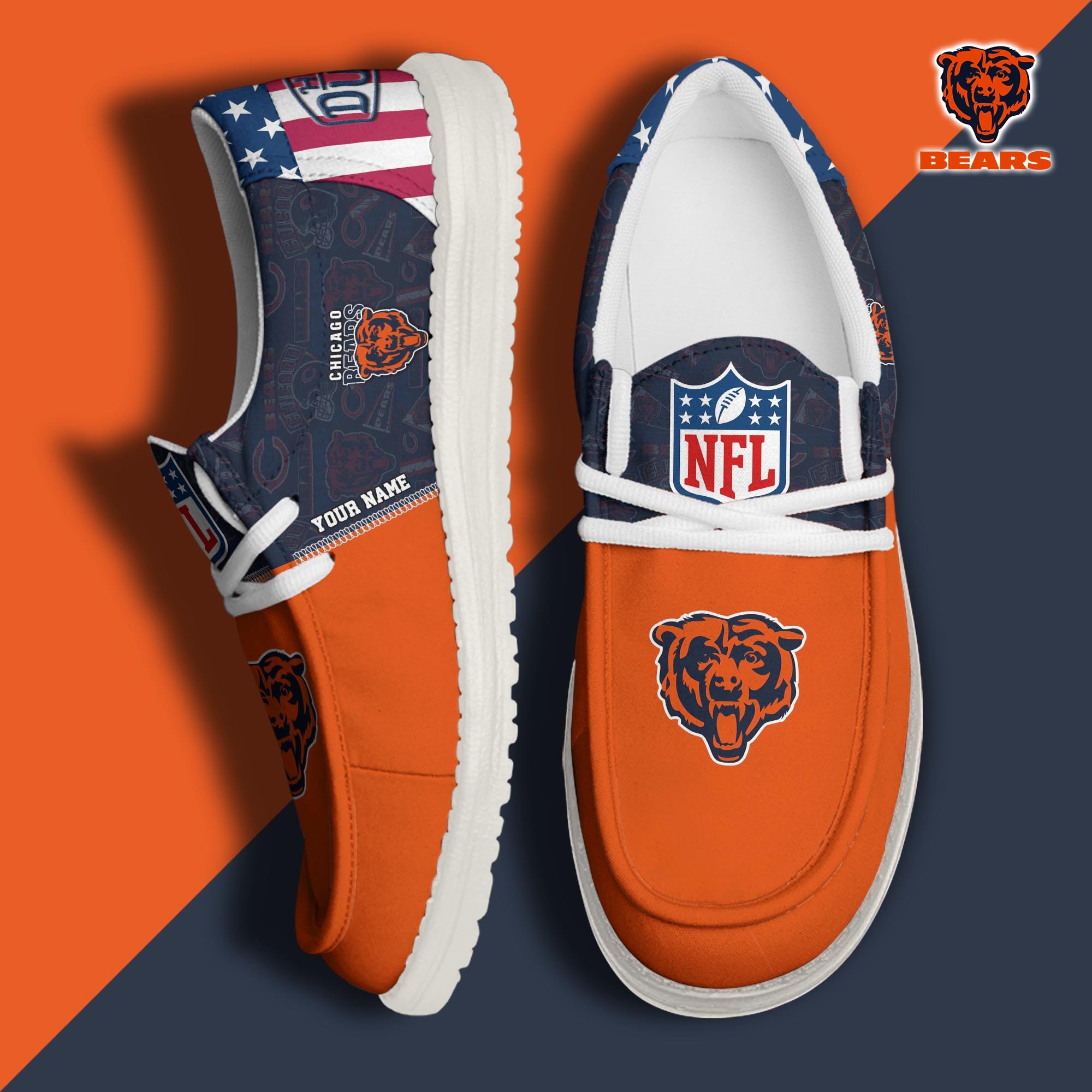 JWFancy Chicago Bears Hey Dude Shoes Wally Men's Lace Up Loafers Comfortable For Men And Women