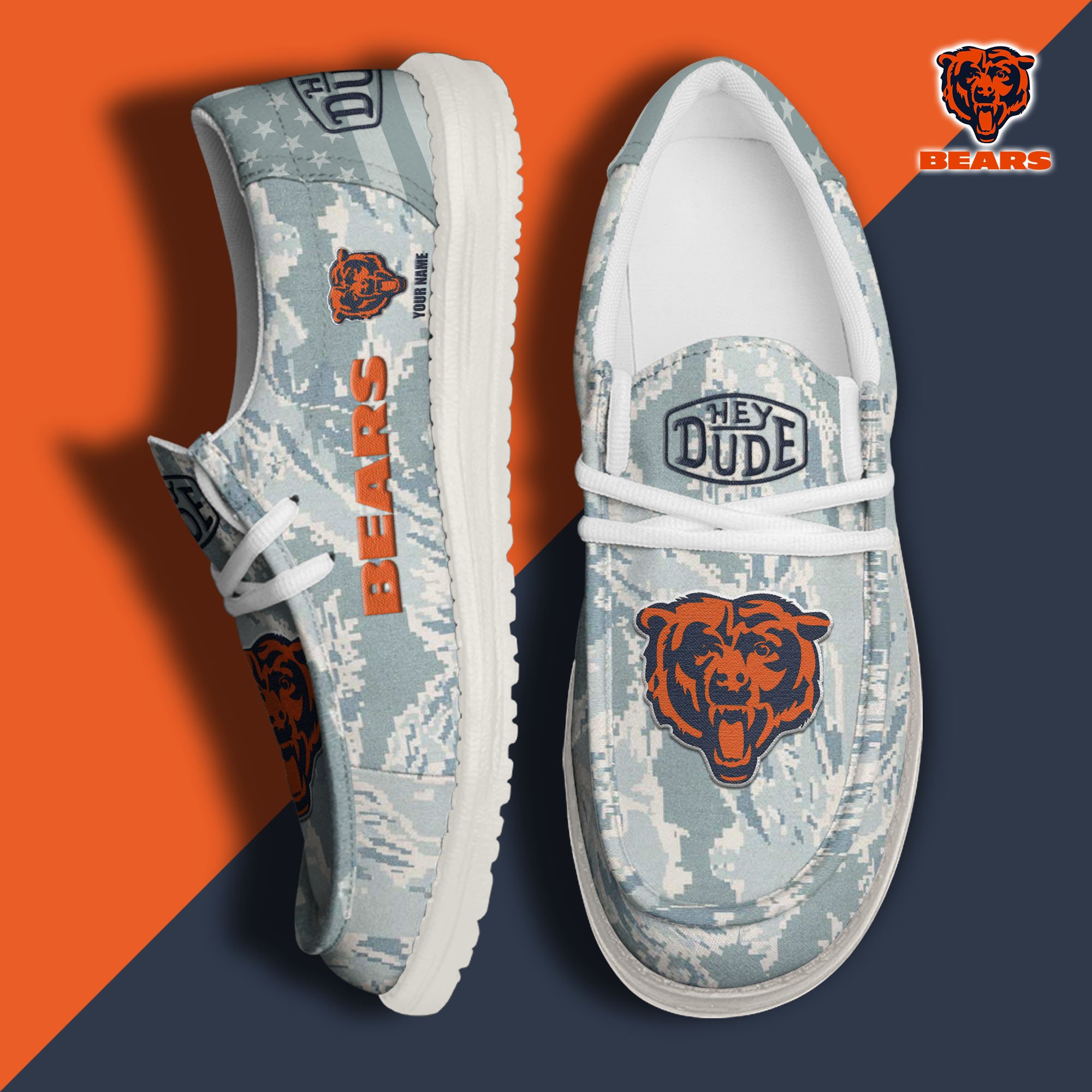 JWFancy Chicago Bears Hey Dude Shoes Wally Men's Lace Up Loafers Comfortable For Men And Women