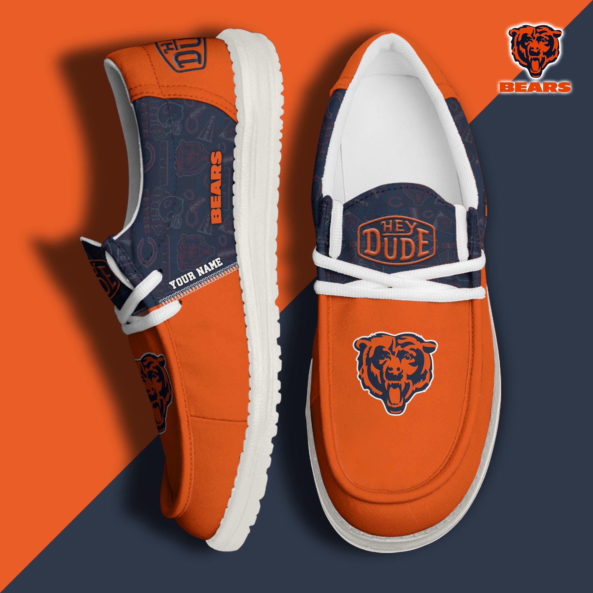 JWFancy Chicago Bears Hey Dude Shoes Wally Men's Lace Up Loafers Comfortable For Men And Women