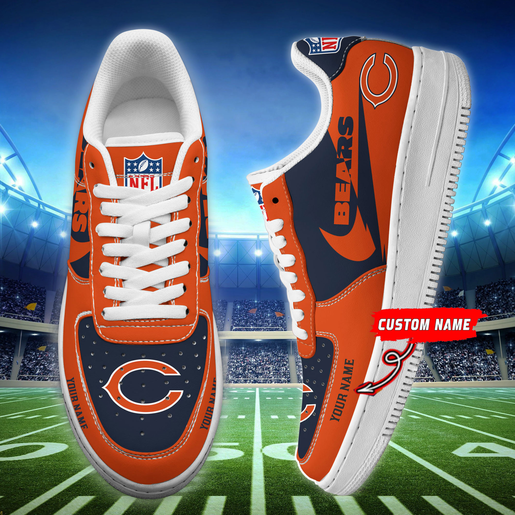 JWFancy Chicago Bears NFL Air Low-Top Sneakers Shoes For Men And Women
