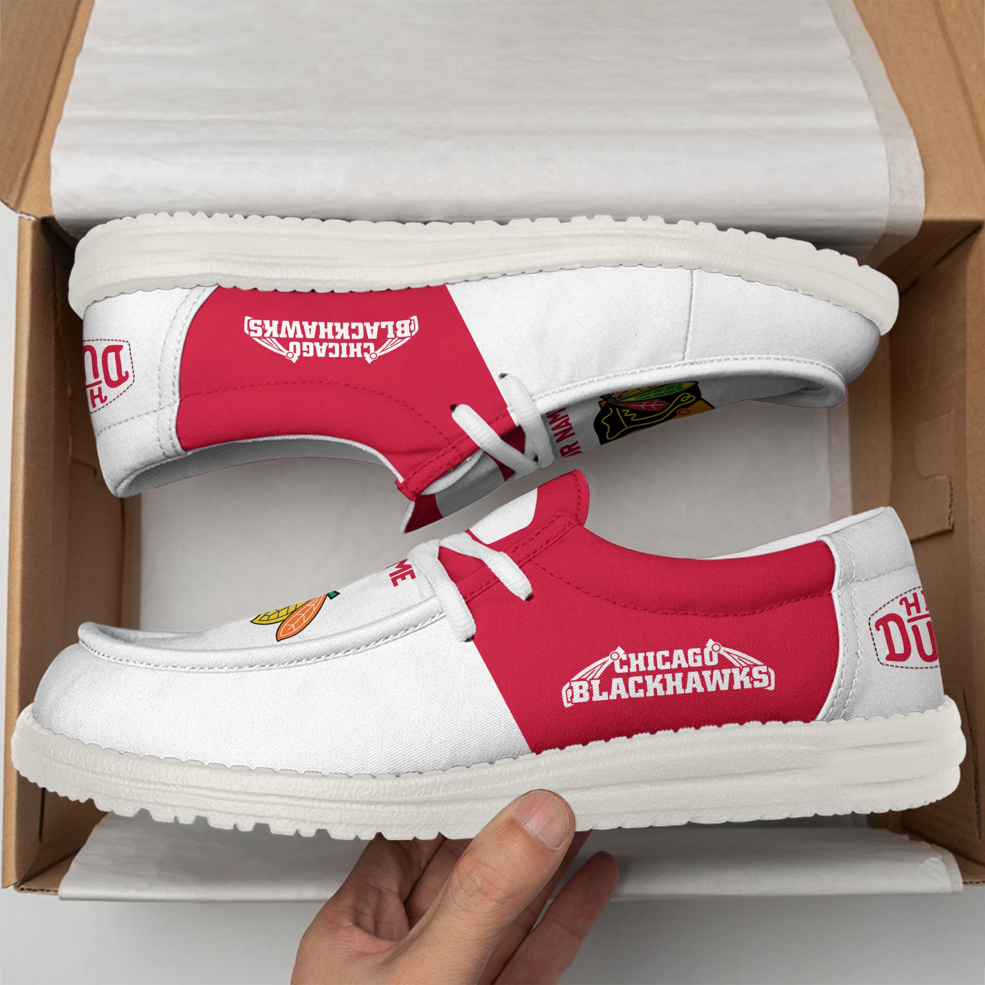 JWFancy Chicago Blackhawks Hey Dude Shoes Wally Men's Lace Up Loafers Comfortable For Men And Women