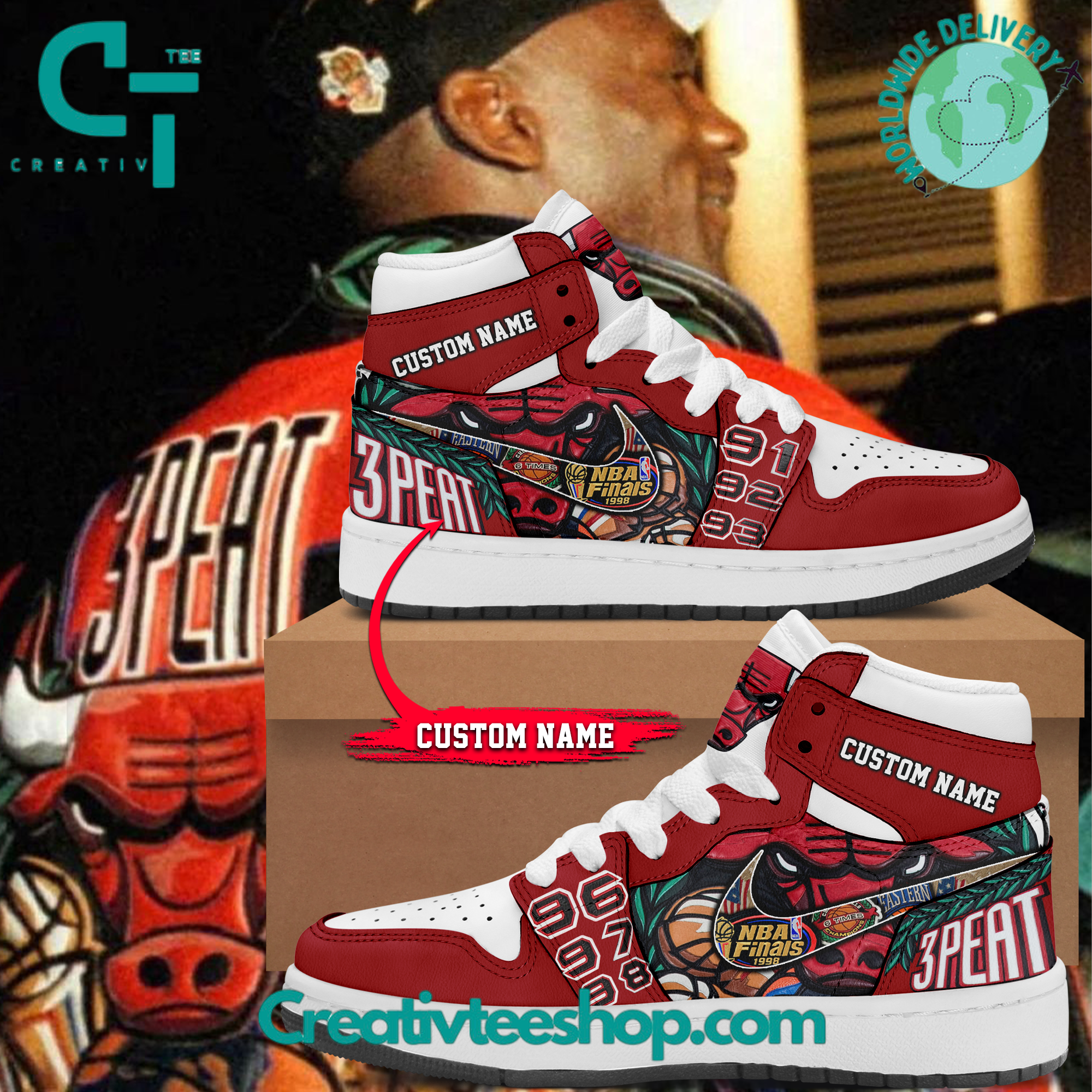 JWFancy Chicago Bulls AJ1 High Sneakers Shoes For Men And Women