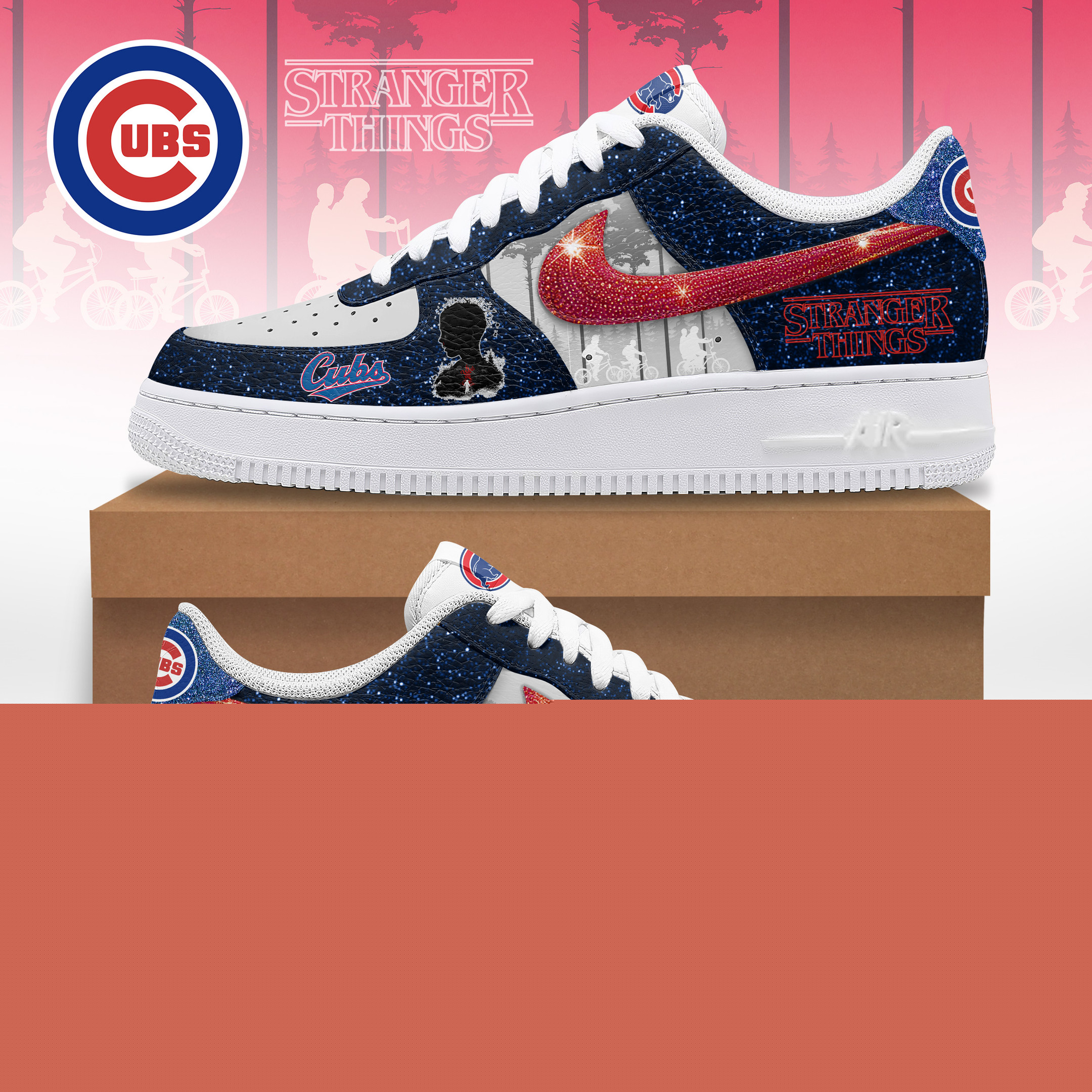 JWFancy Chicago Cubs x Stranger Things Air Low-Top Sneakers Shoes For Men And Women