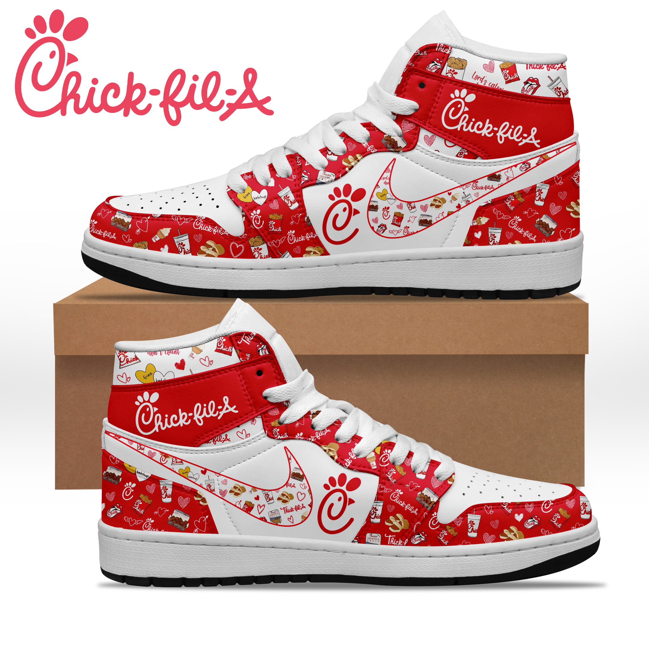 JWFancy Chick-fil-A AJ1 High Sneakers Shoes For Men And Women