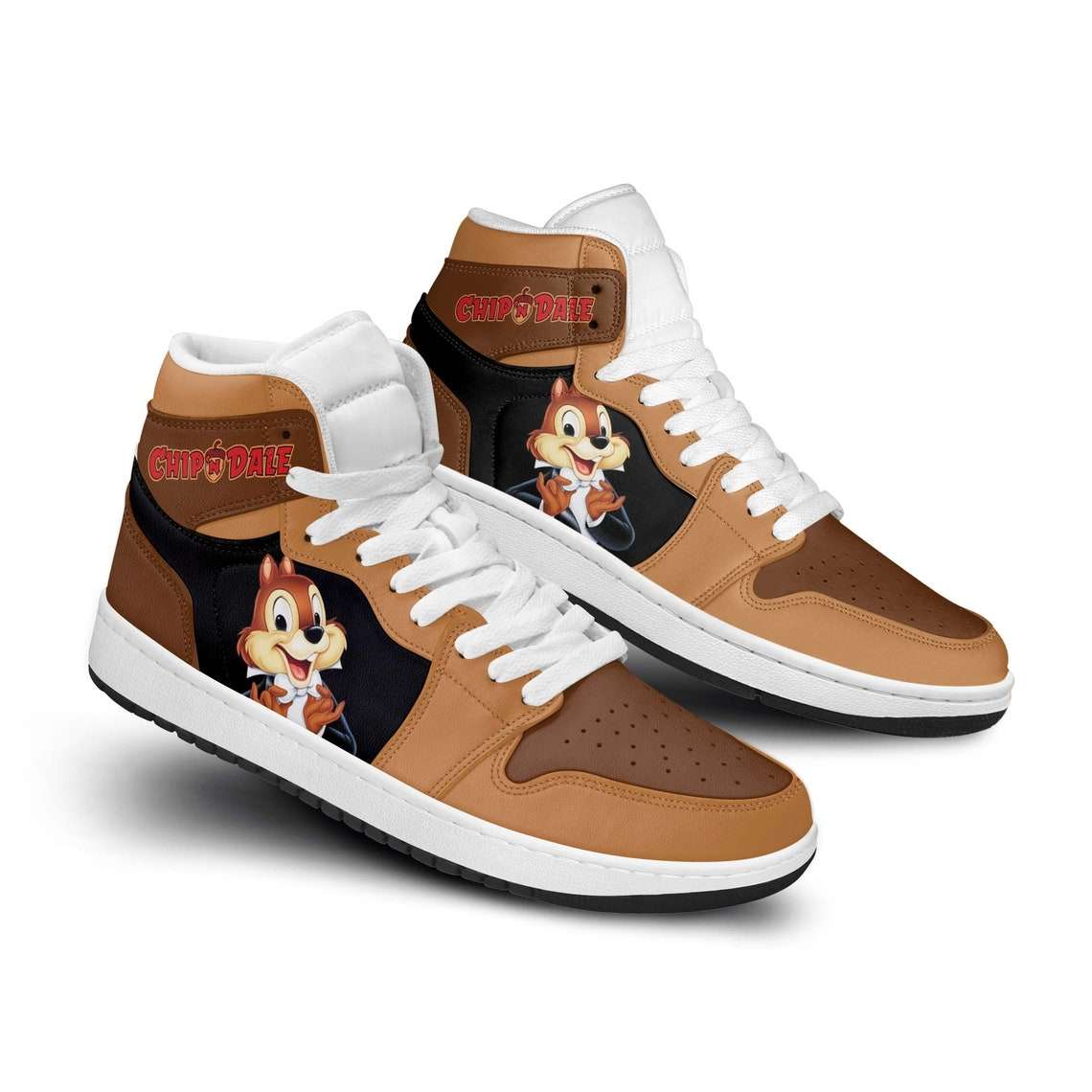 JWFancy Chip 'n' Dale Brown Black AJ1 High Sneakers Shoes For Men And Women