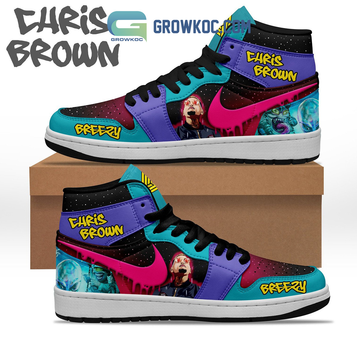 JWFancy Chris Brown AJ1 High Sneakers Shoes For Men And Women