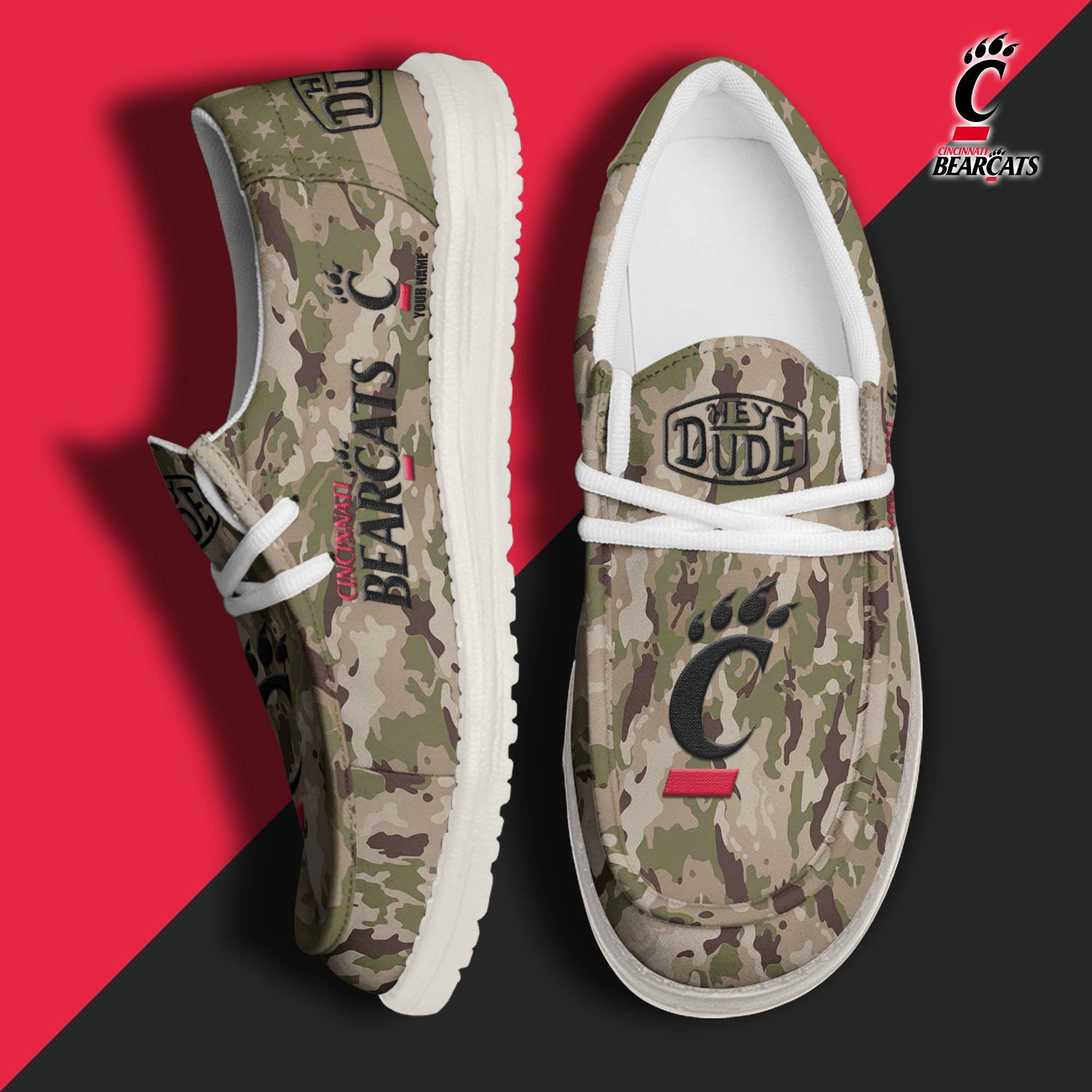 JWFancy Cincinnati Bearcats Hey Dude Shoes Wally Men's Lace Up Loafers Comfortable For Men And Women
