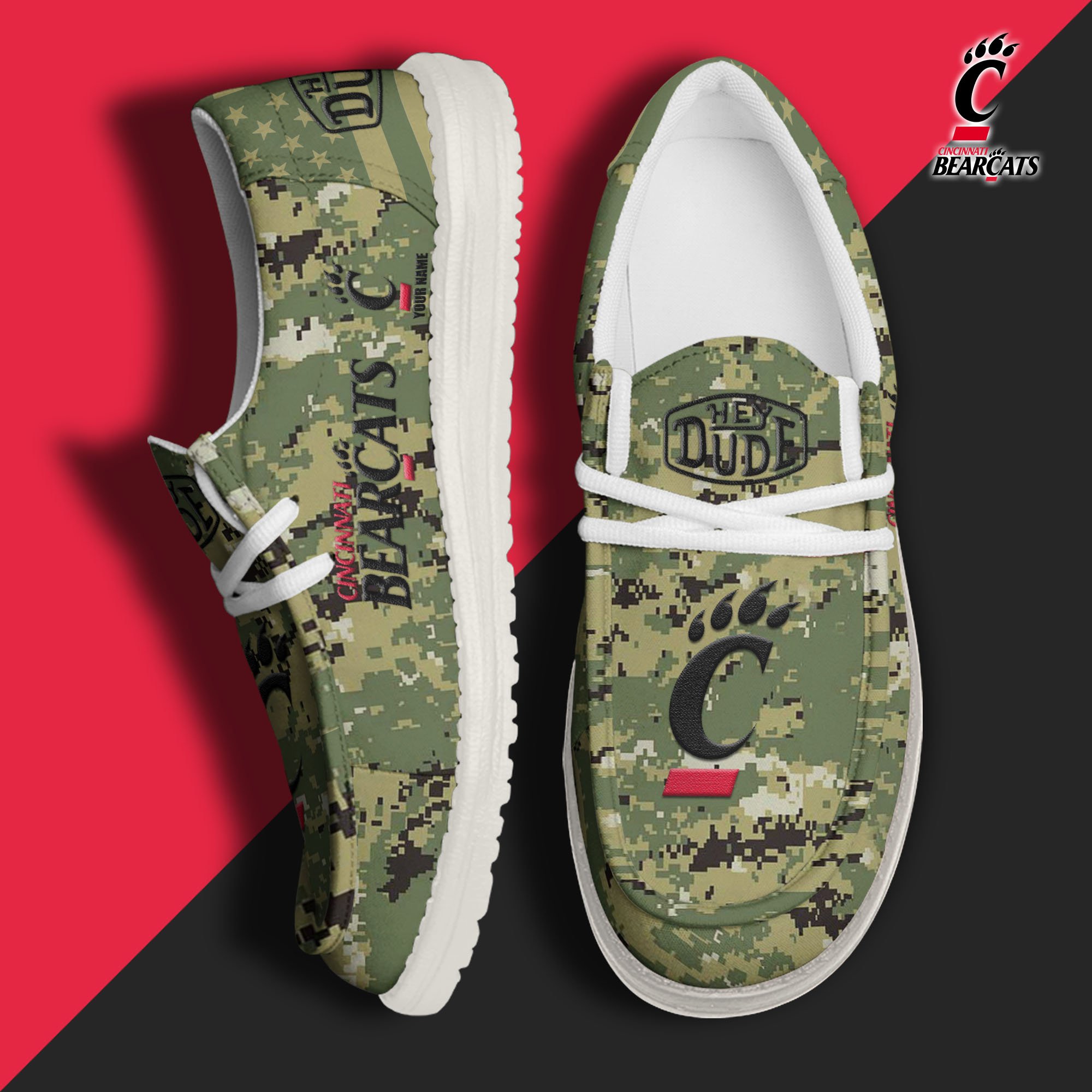 JWFancy Cincinnati Bearcats Hey Dude Shoes Wally Men's Lace Up Loafers Comfortable For Men And Women