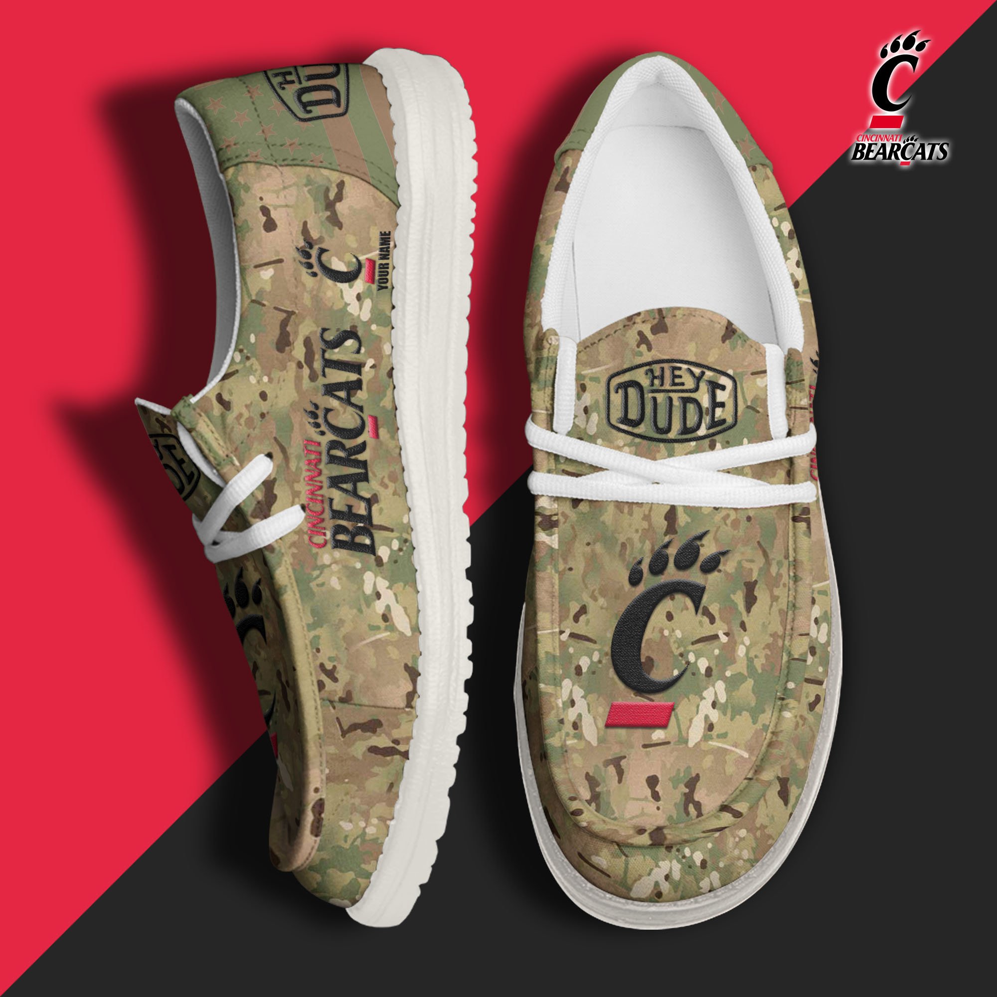 JWFancy Cincinnati Bearcats Hey Dude Shoes Wally Men's Lace Up Loafers Comfortable For Men And Women