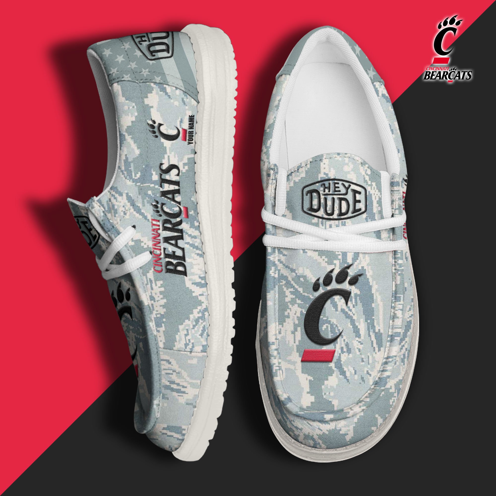 JWFancy Cincinnati Bearcats Hey Dude Shoes Wally Men's Lace Up Loafers Comfortable For Men And Women