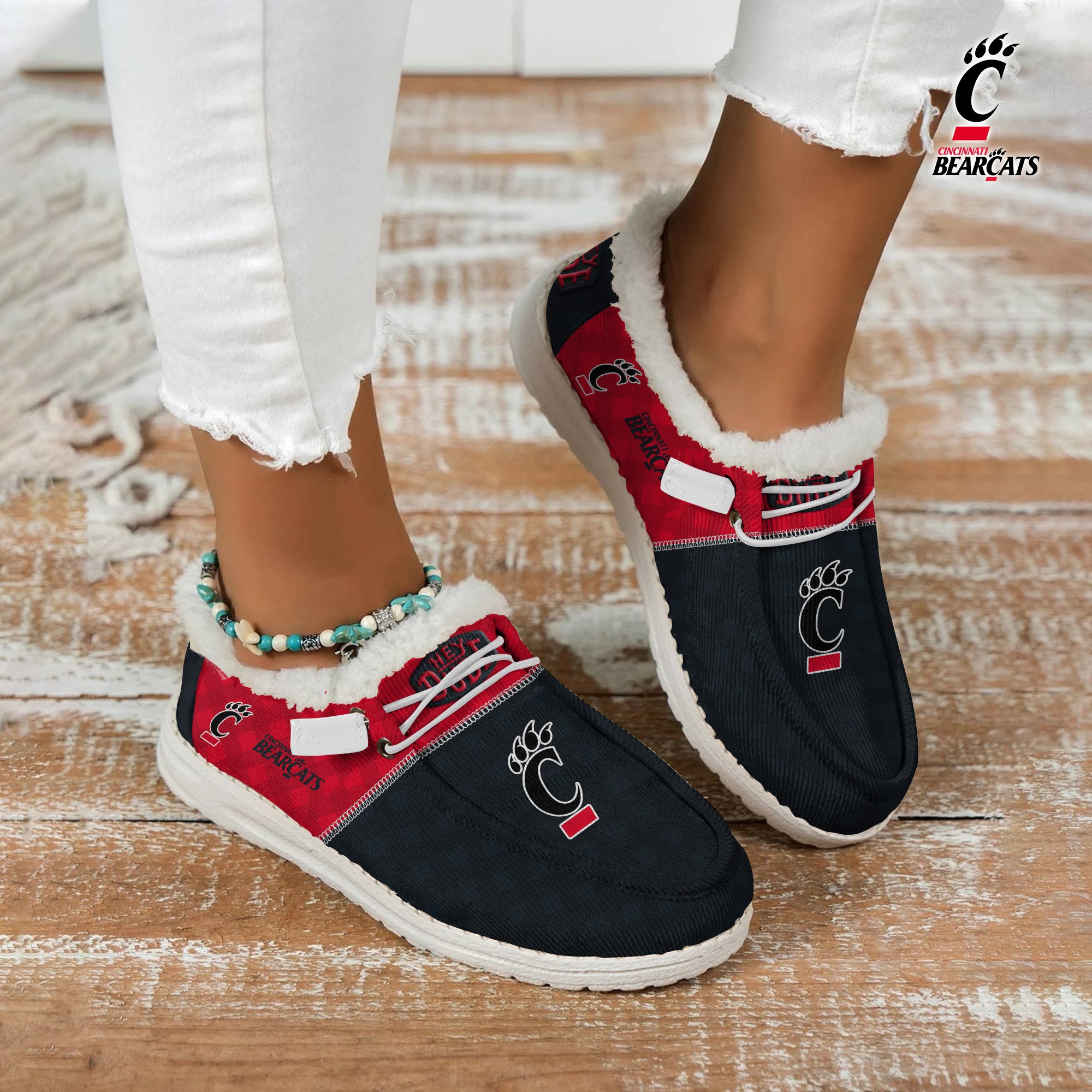 JWFancy Cincinnati Bearcats Hey Dude Shoes Wally Men's Lace Up Loafers Comfortable For Men And Women