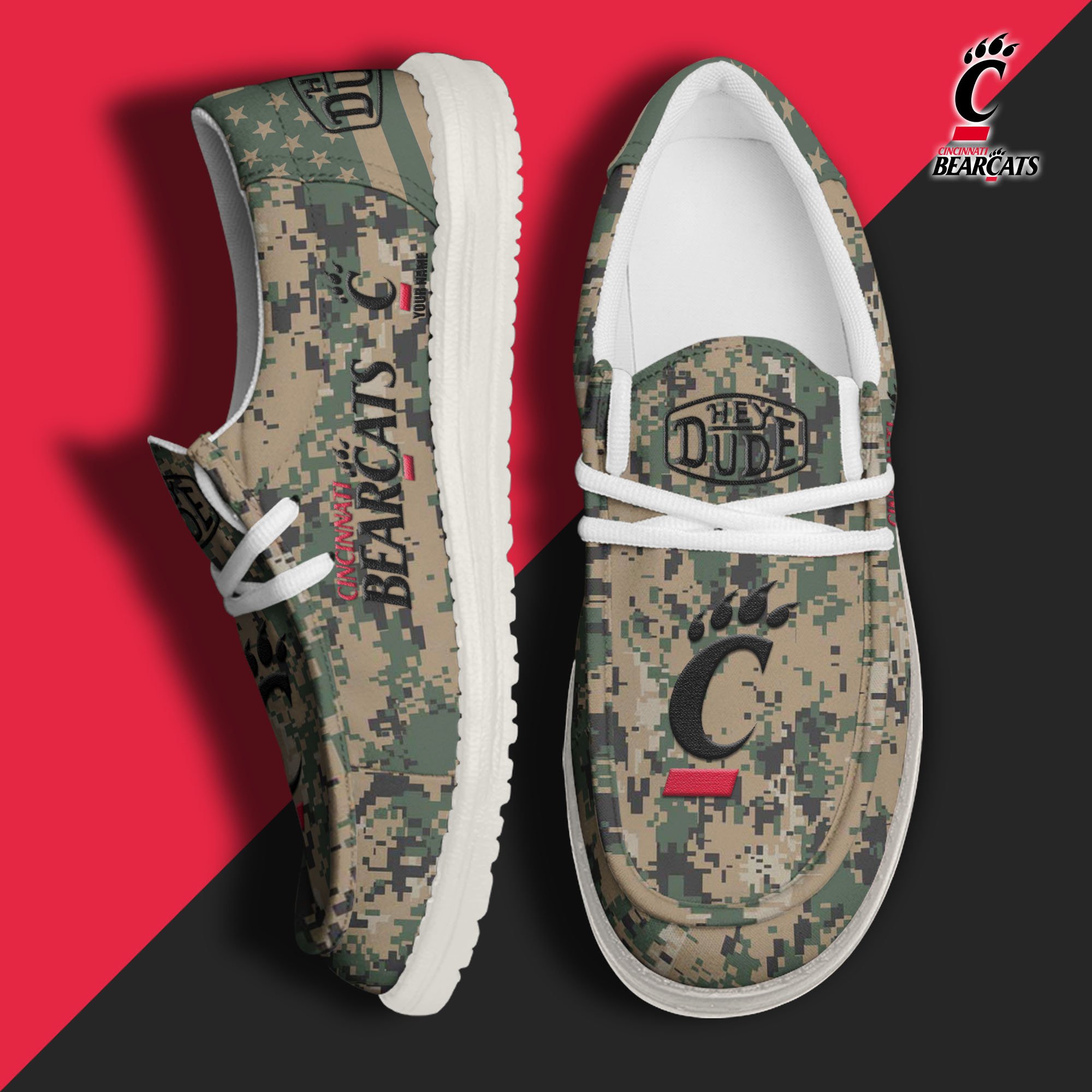 JWFancy Cincinnati Bearcats Hey Dude Shoes Wally Men's Lace Up Loafers Comfortable For Men And Women
