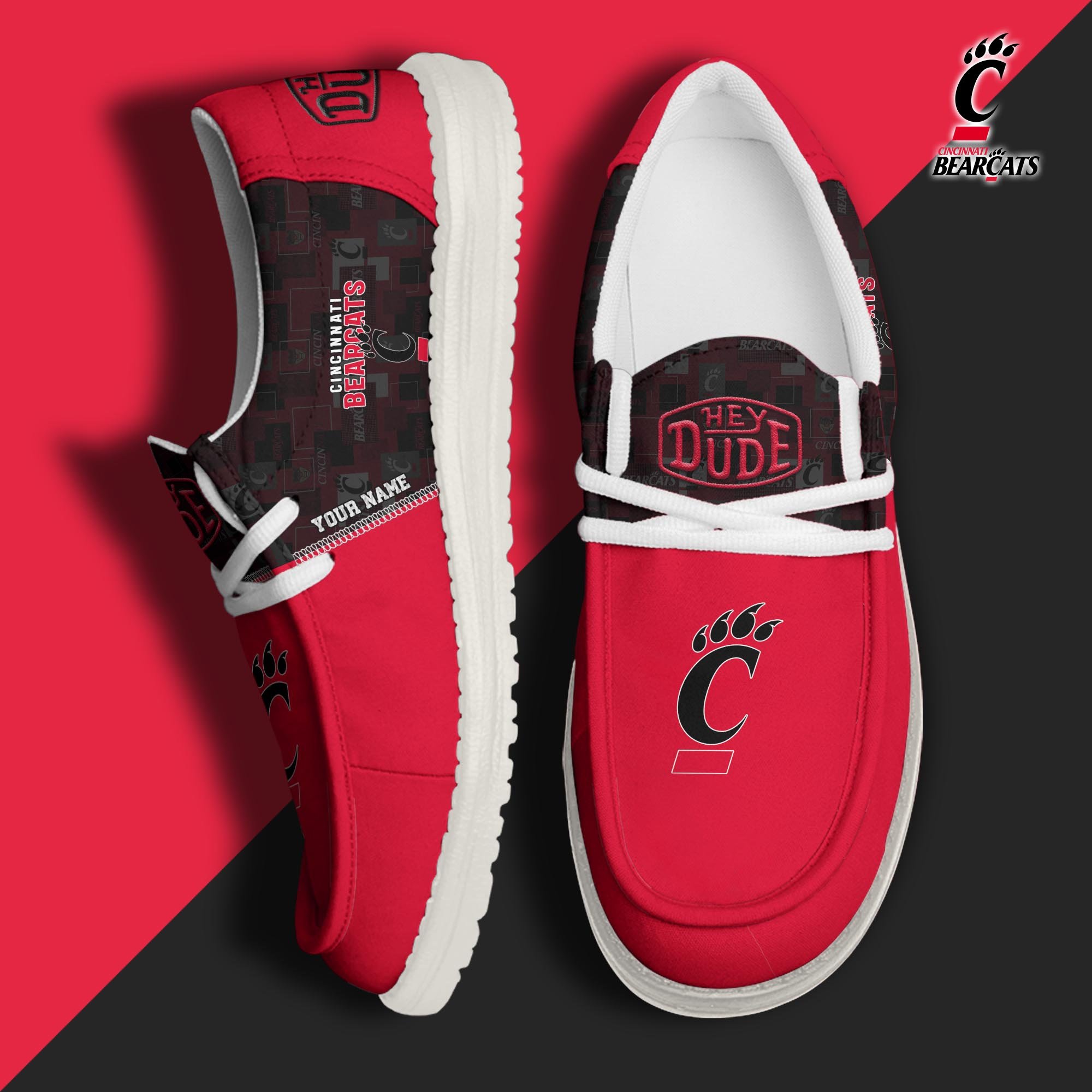 JWFancy Cincinnati Bearcats Hey Dude Shoes Wally Men's Lace Up Loafers Comfortable For Men And Women