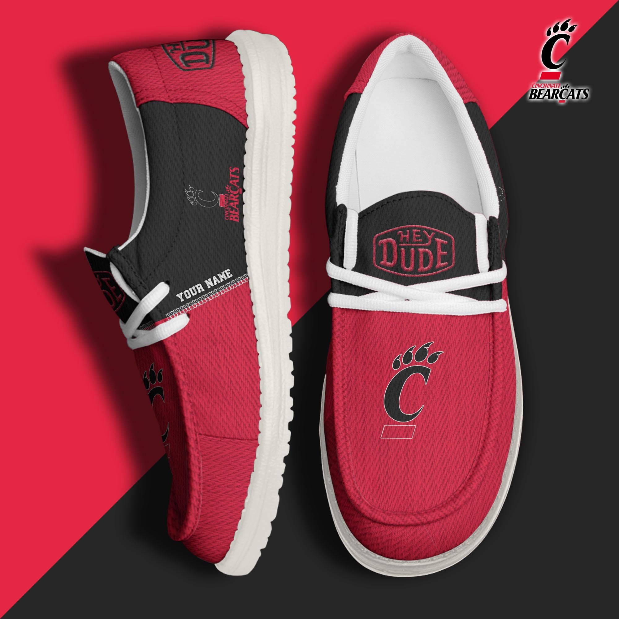 JWFancy Cincinnati Bearcats Hey Dude Shoes Wally Men's Lace Up Loafers Comfortable For Men And Women