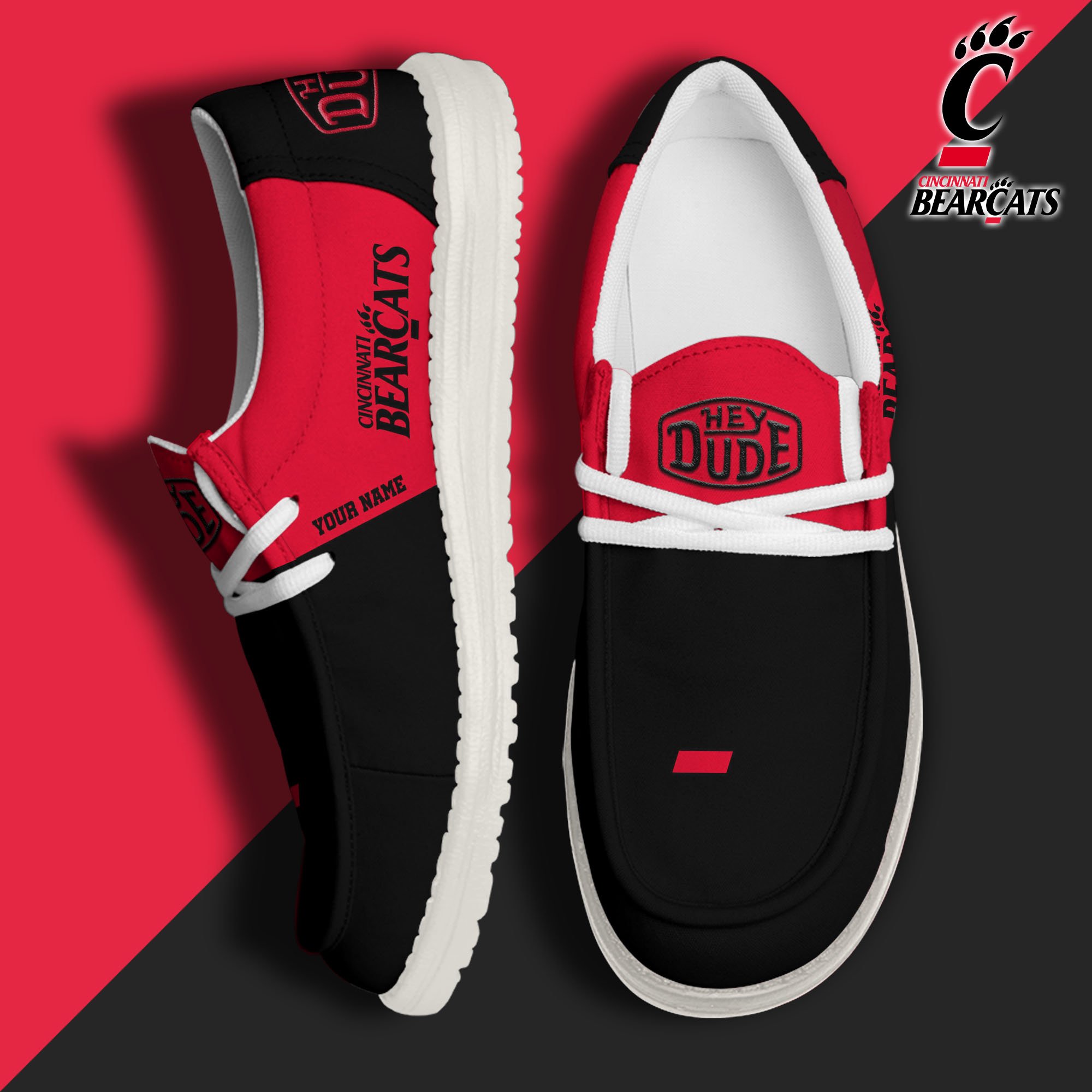 JWFancy Cincinnati Bearcats Hey Dude Shoes Wally Men's Lace Up Loafers Comfortable For Men And Women