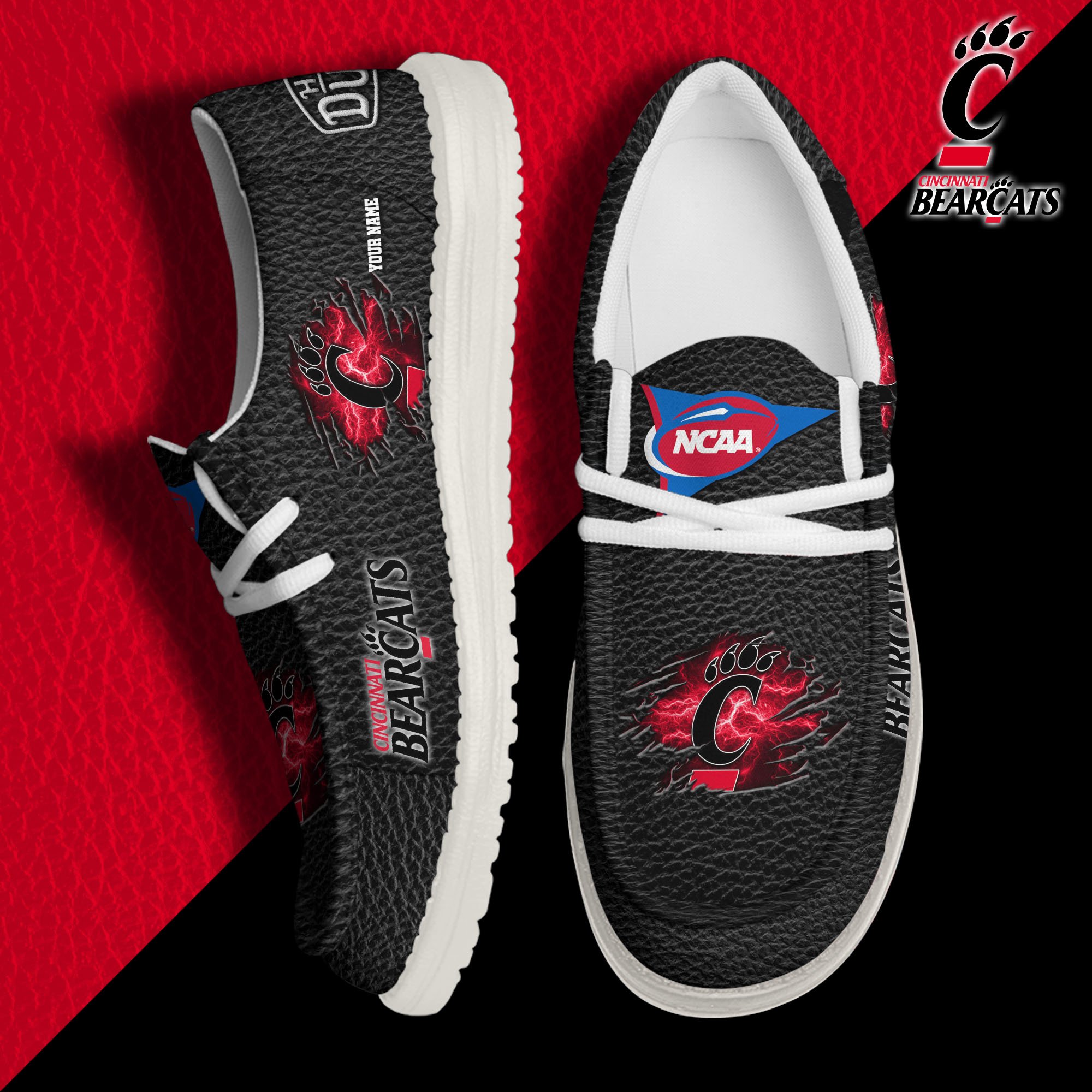 JWFancy Cincinnati Bearcats Hey Dude Shoes Wally Men's Lace Up Loafers Comfortable For Men And Women