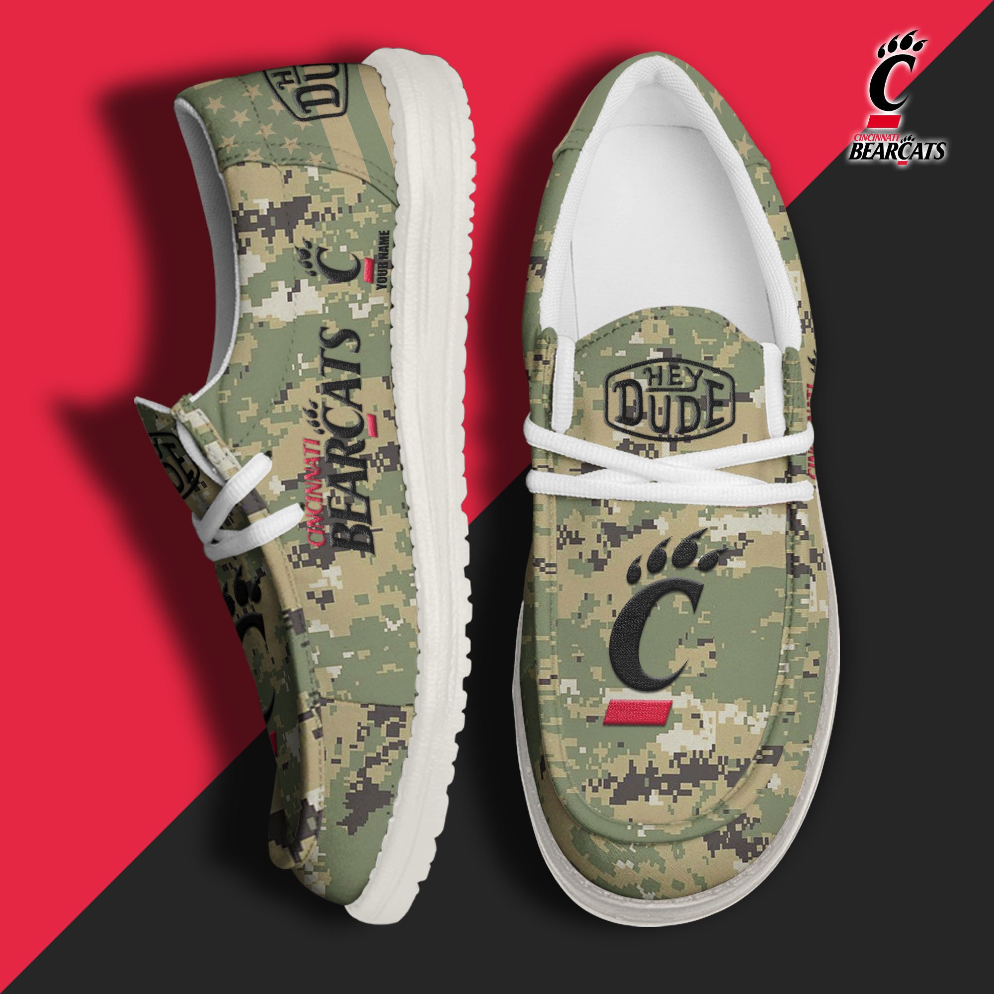 JWFancy Cincinnati Bearcats Hey Dude Shoes Wally Men's Lace Up Loafers Comfortable For Men And Women