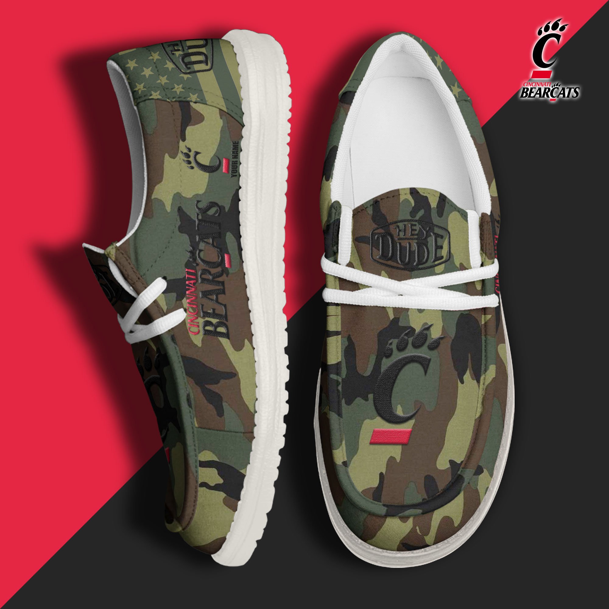 JWFancy Cincinnati Bearcats Hey Dude Shoes Wally Men's Lace Up Loafers Comfortable For Men And Women