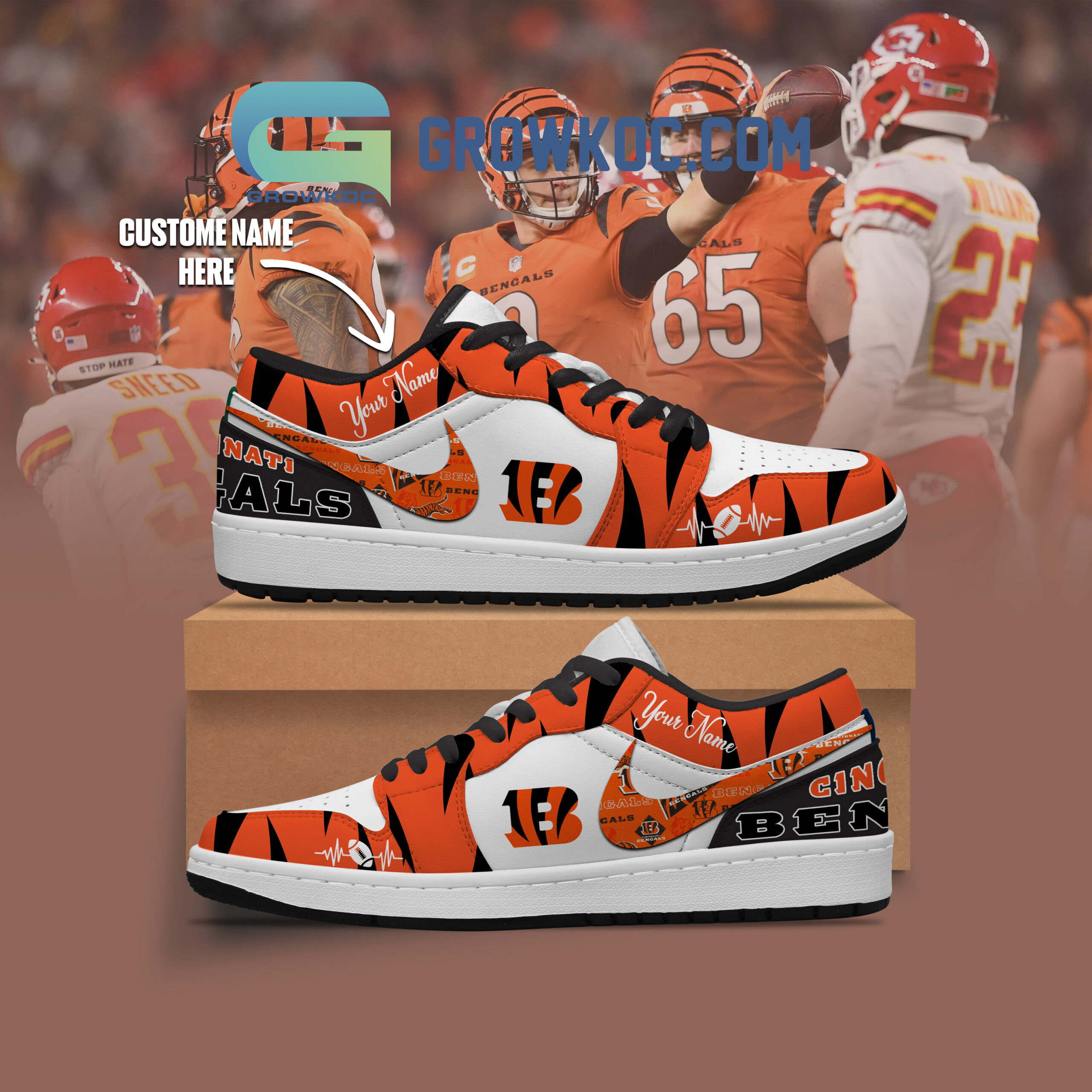 JWFancy Cincinnati Bengals AJ1 Low Sneakers Shoes For Men And Women