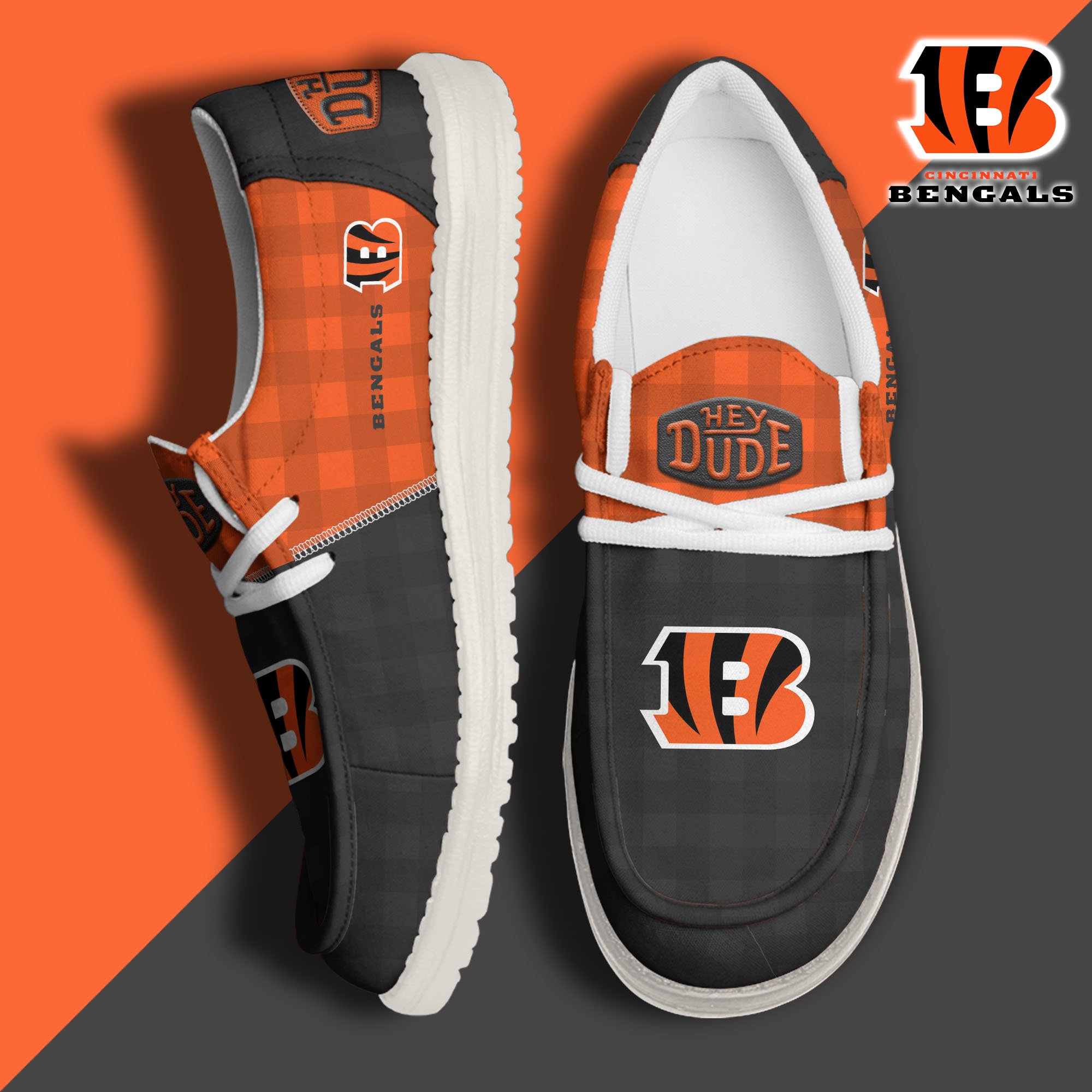 JWFancy Cincinnati Bengals Hey Dude Shoes Wally Men's Lace Up Loafers Comfortable For Men And Women
