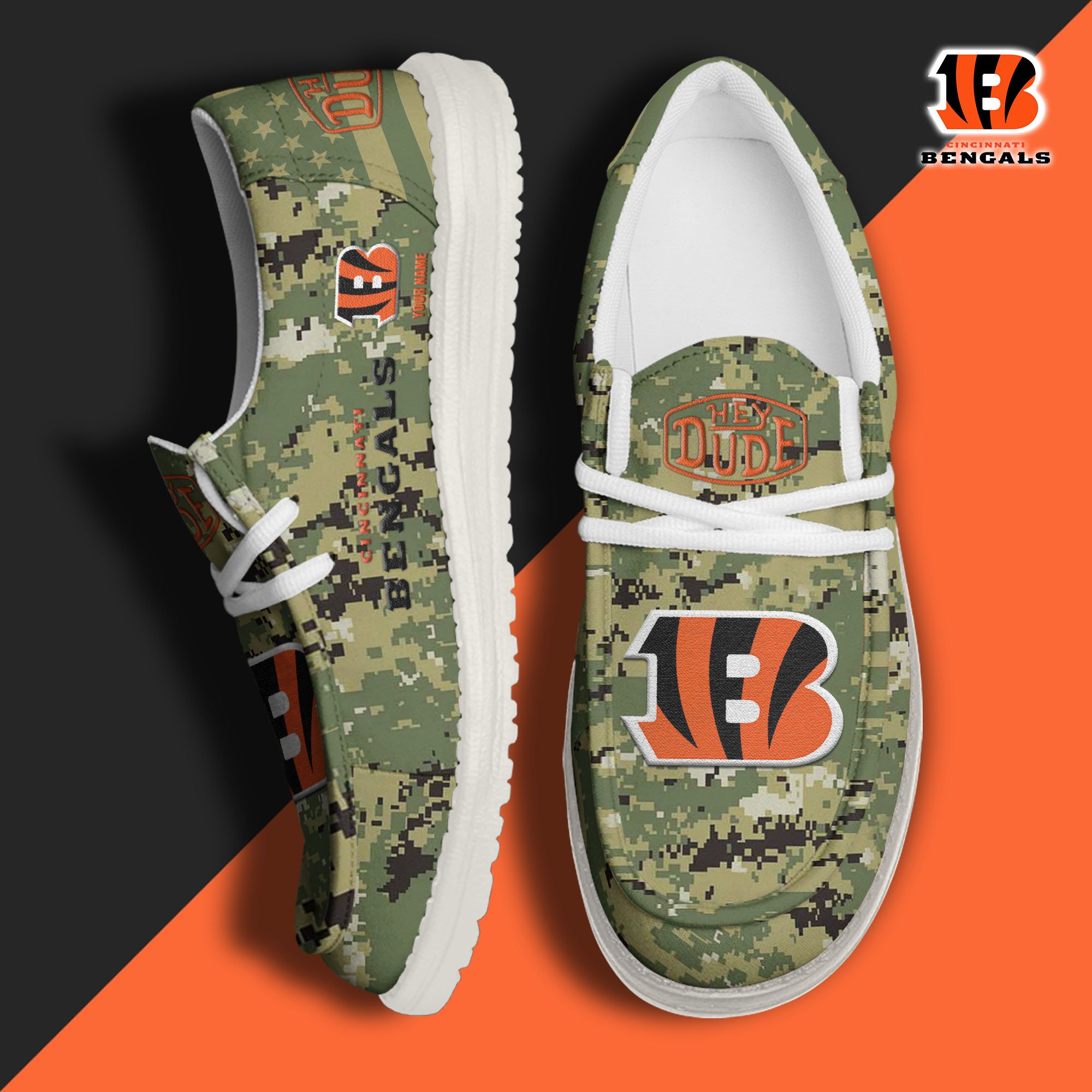 JWFancy Cincinnati Bengals Hey Dude Shoes Wally Men's Lace Up Loafers Comfortable For Men And Women
