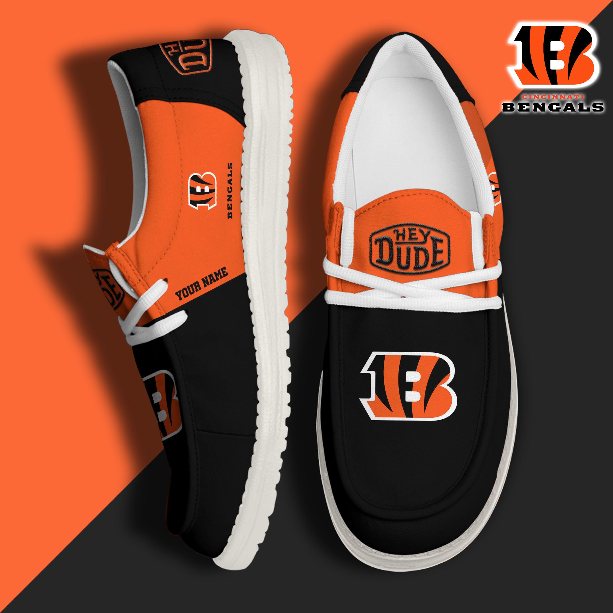 JWFancy Cincinnati Bengals Hey Dude Shoes Wally Men's Lace Up Loafers Comfortable For Men And Women