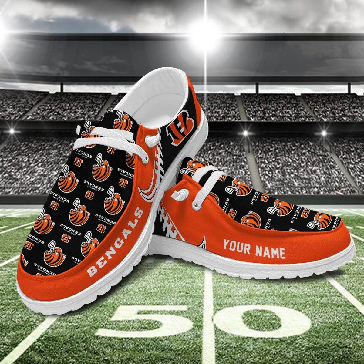 JWFancy Cincinnati Bengals Hey Dude Shoes Wally Men's Lace Up Loafers Comfortable For Men And Women