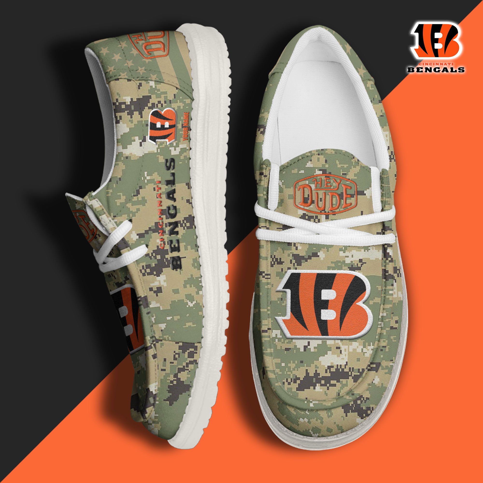 JWFancy Cincinnati Bengals Hey Dude Shoes Wally Men's Lace Up Loafers Comfortable For Men And Women