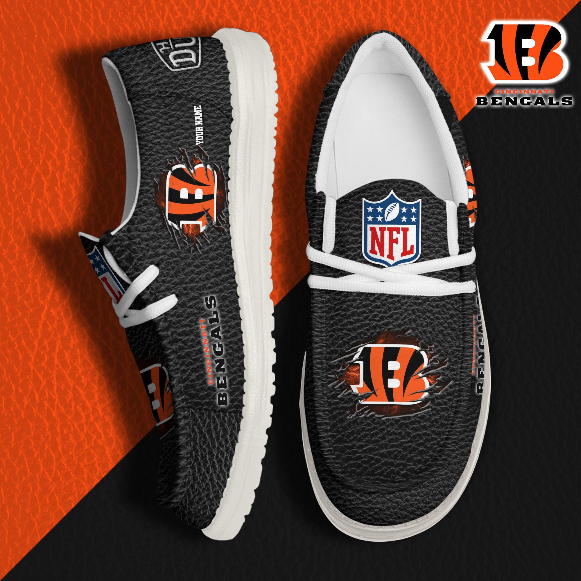 JWFancy Cincinnati Bengals Hey Dude Shoes Wally Men's Lace Up Loafers Comfortable For Men And Women
