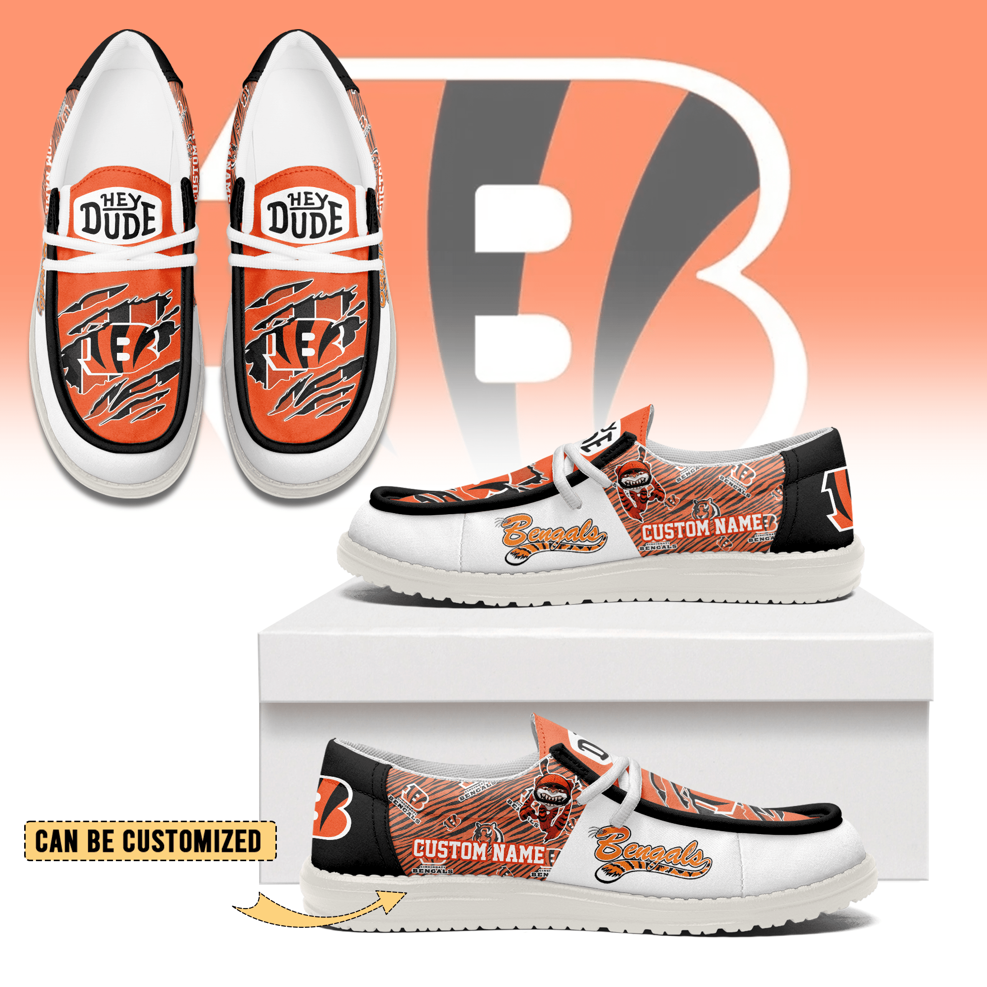 JWFancy Cincinnati Bengals Hey Dude Shoes Wally Men’s Lace Up Loafers Comfortable For Men And Women