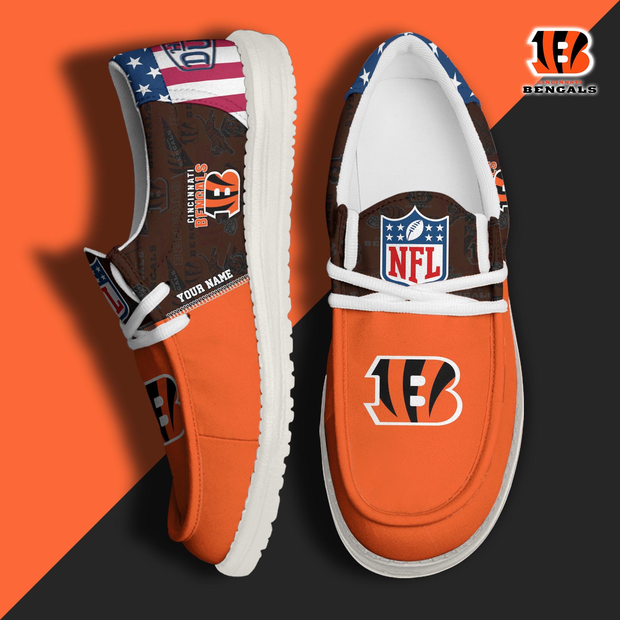 JWFancy Cincinnati Bengals Hey Dude Shoes Wally Men's Lace Up Loafers Comfortable For Men And Women