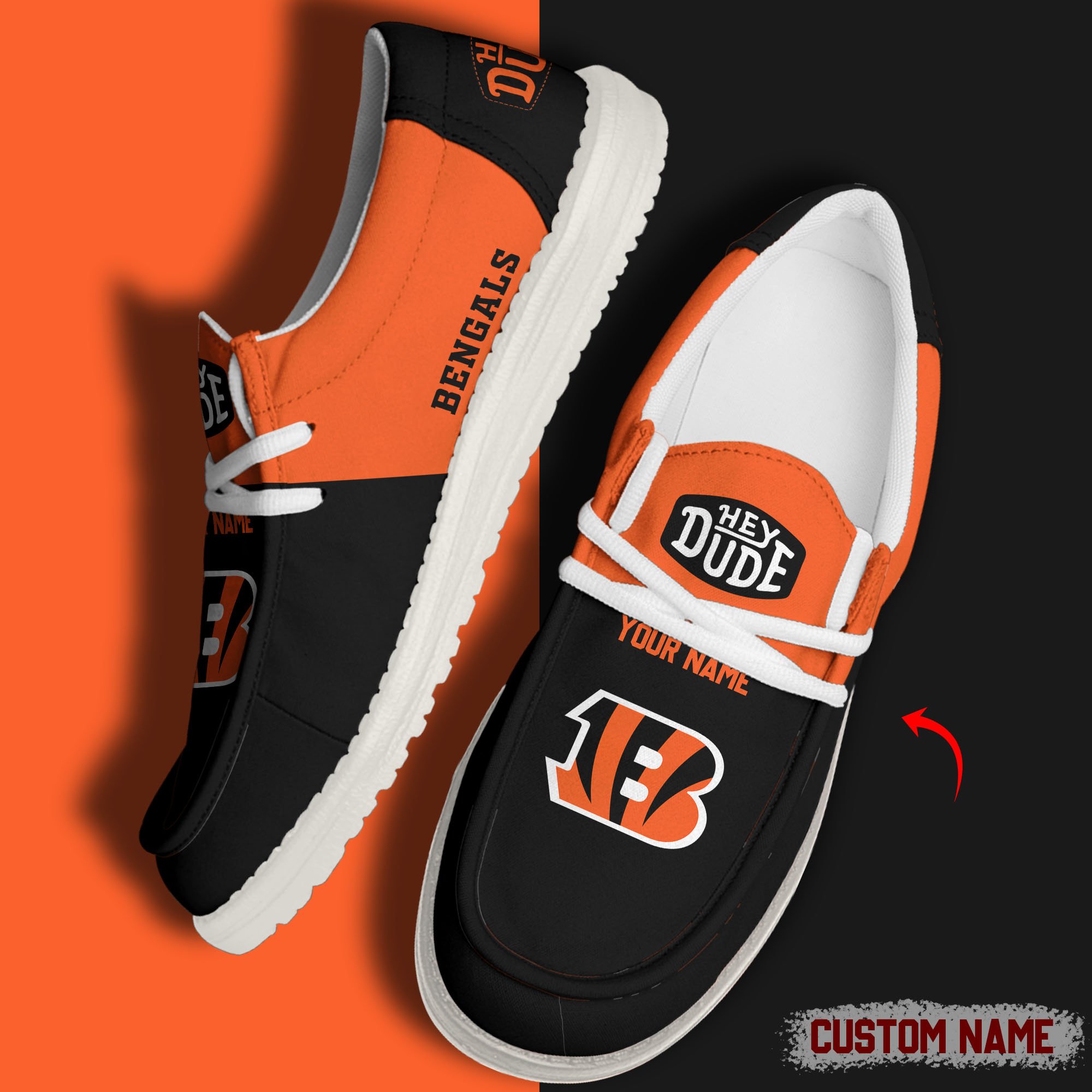 JWFancy Cincinnati Bengals Hey Dude Shoes Wally Men's Lace Up Loafers Comfortable For Men And Women