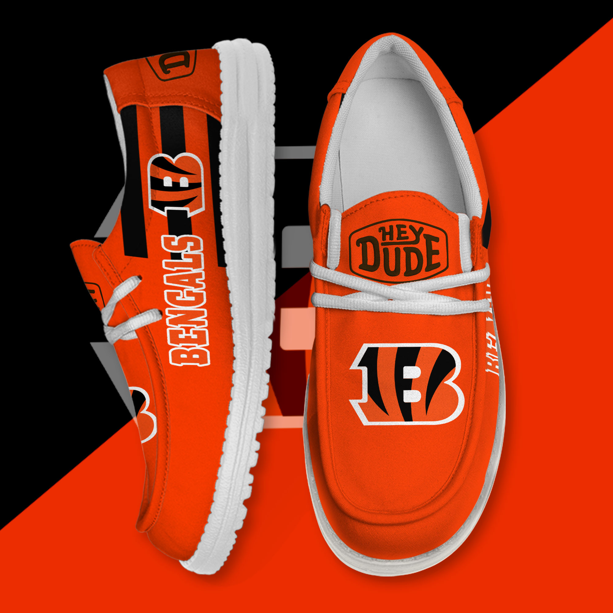 JWFancy Cincinnati Bengals Hey Dude Shoes Wally Men's Lace Up Loafers Comfortable For Men And Women