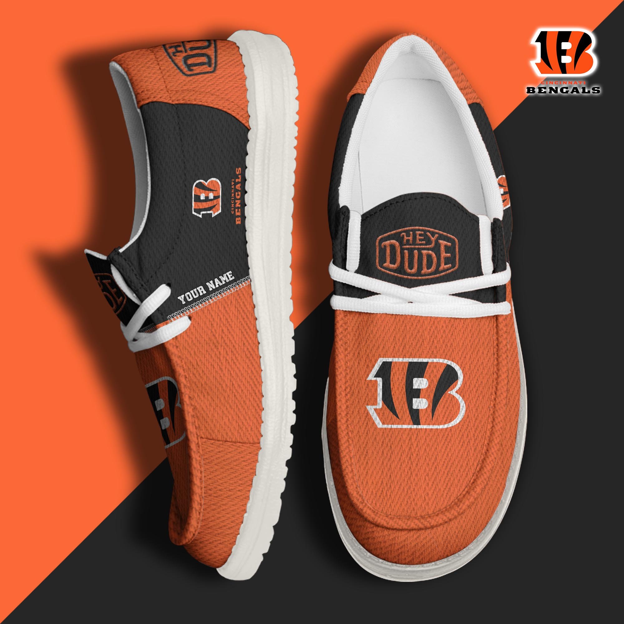 JWFancy Cincinnati Bengals Hey Dude Shoes Wally Men's Lace Up Loafers Comfortable For Men And Women