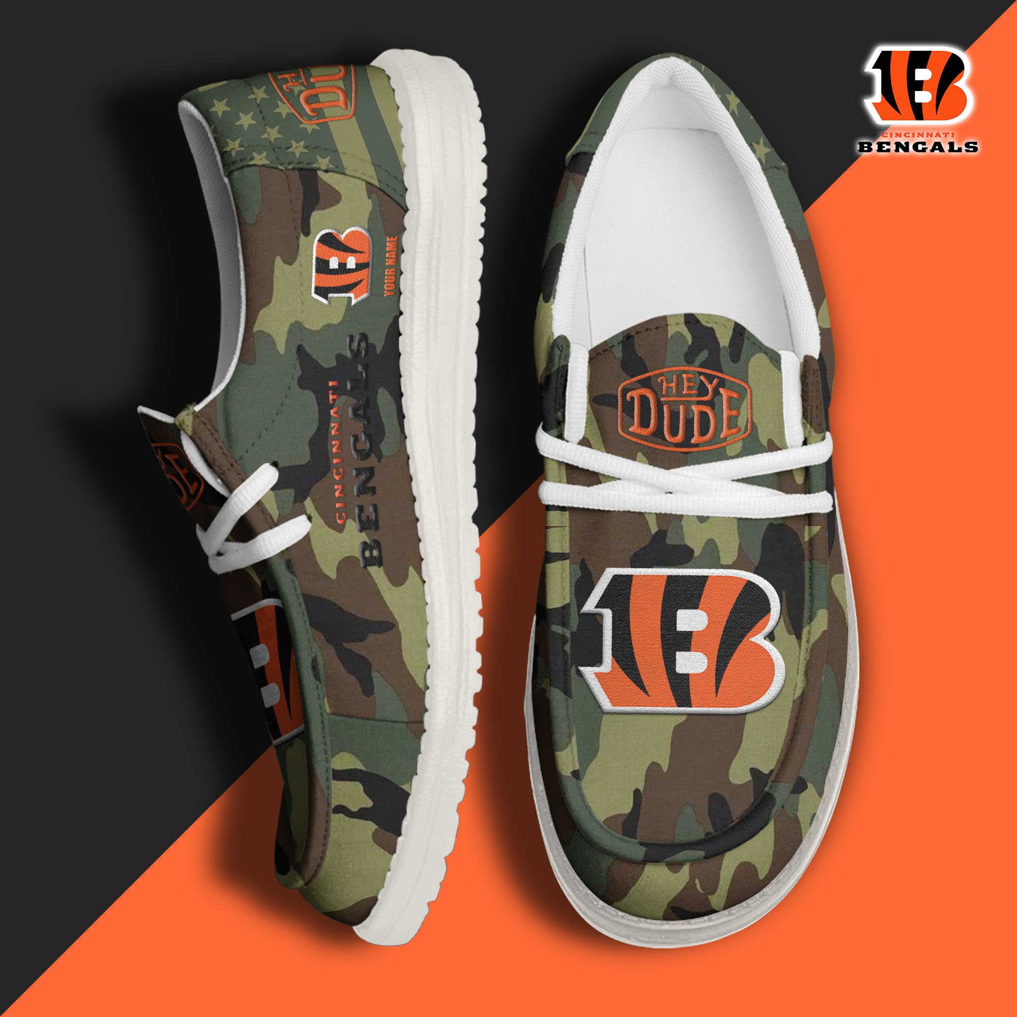 JWFancy Cincinnati Bengals Hey Dude Shoes Wally Men's Lace Up Loafers Comfortable For Men And Women