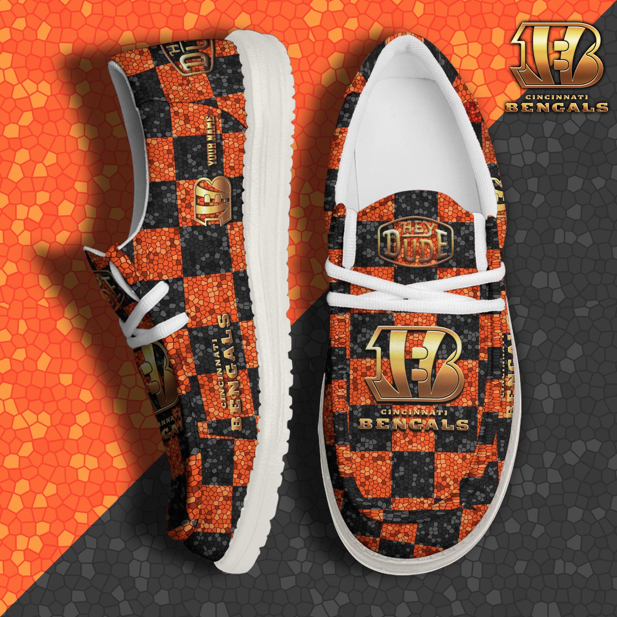 JWFancy Cincinnati Bengals Hey Dude Shoes Wally Men's Lace Up Loafers Comfortable For Men And Women