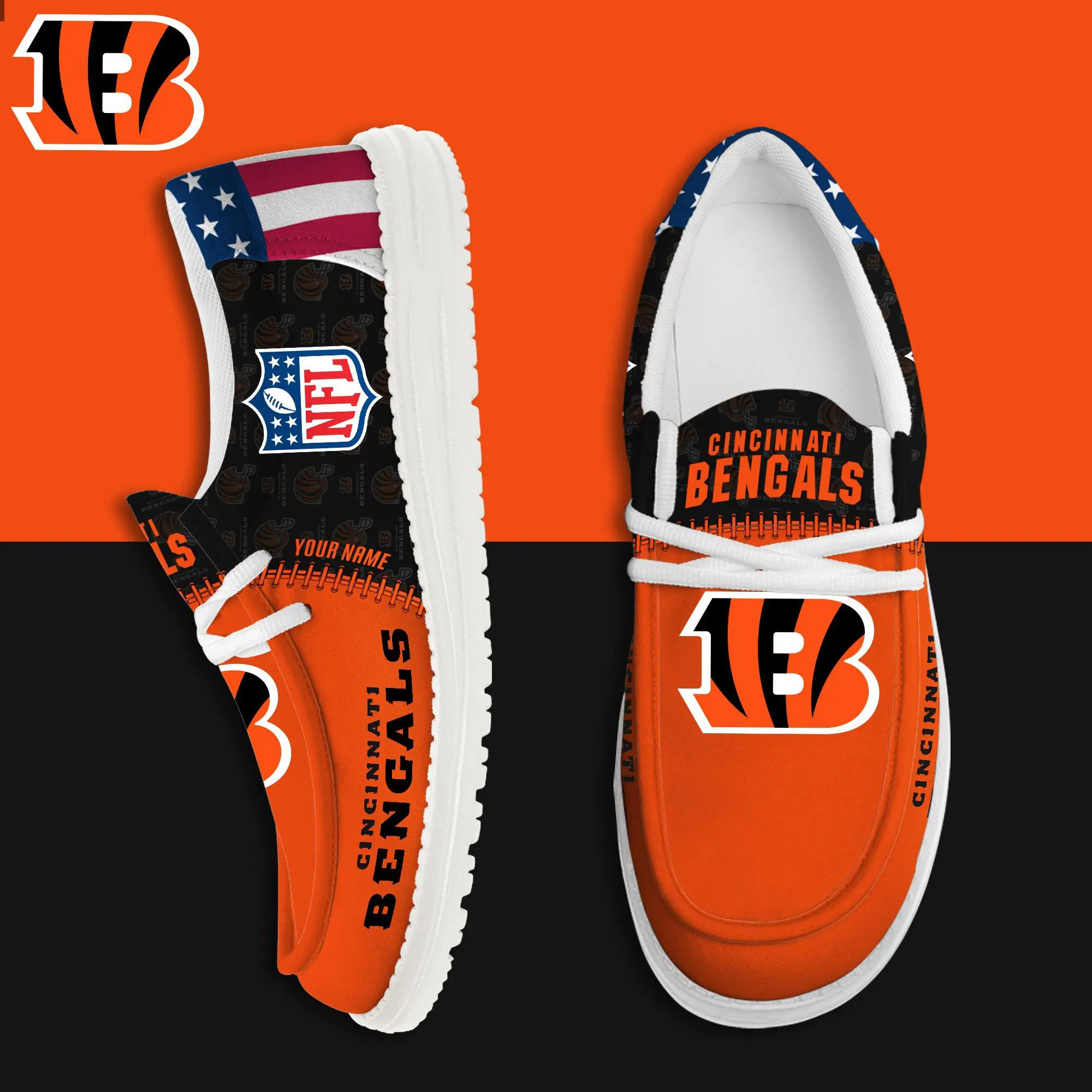 JWFancy Cincinnati Bengals Hey Dude Shoes Wally Men's Lace Up Loafers Comfortable For Men And Women